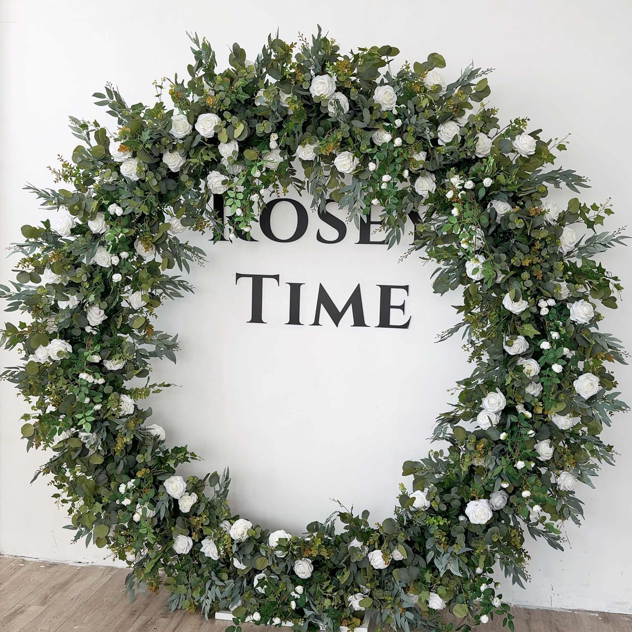 RoseyTime White&Green Flower Circle Arch Fabric Back #RTA384