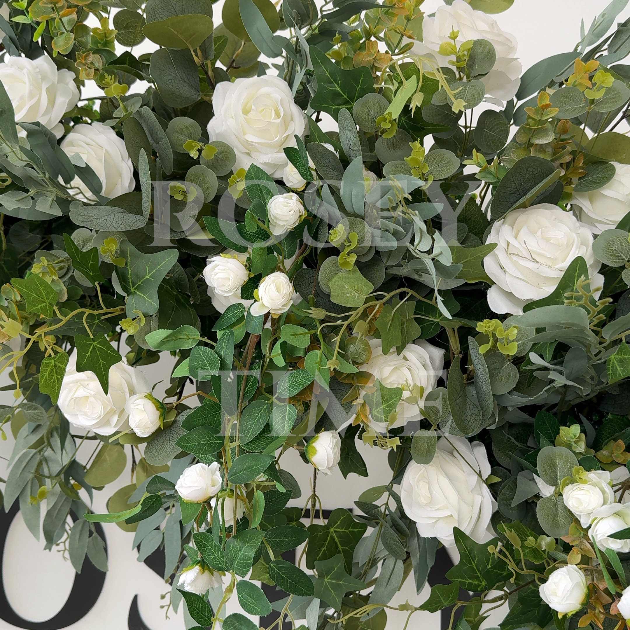 RoseyTime White&Green Flower Circle Arch Fabric Back #RTA384