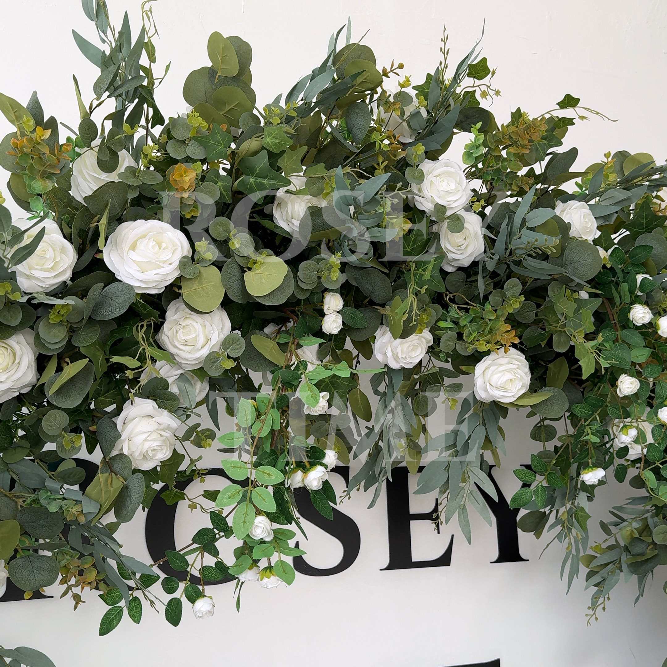 RoseyTime White&Green Flower Circle Arch Fabric Back #RTA384