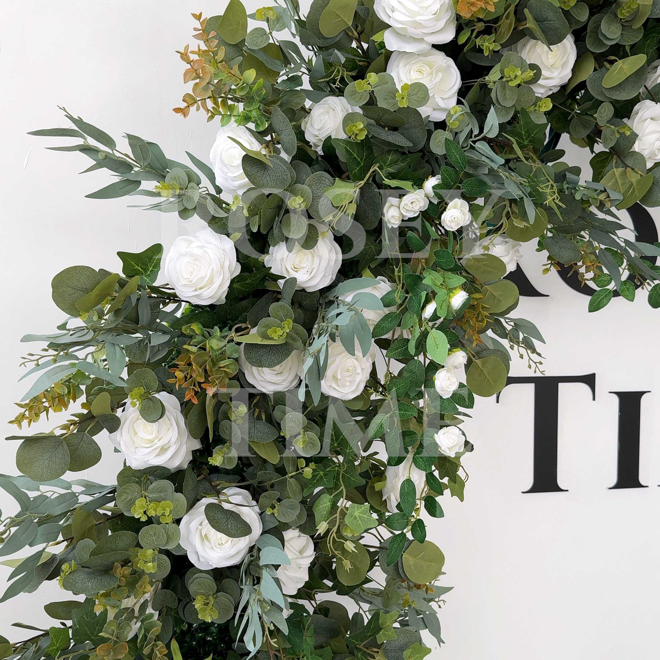 RoseyTime White&Green Flower Circle Arch Fabric Back #RTA384