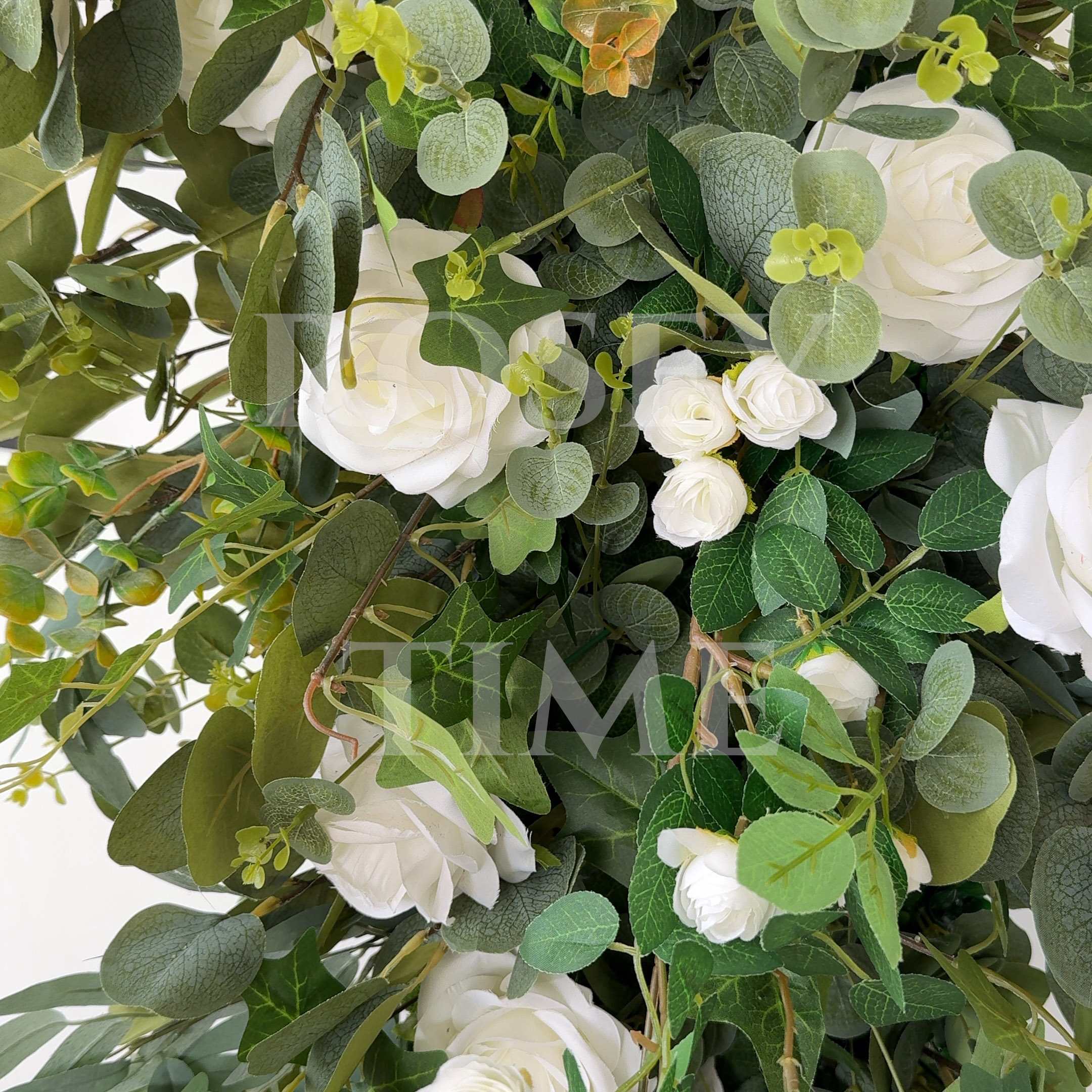 RoseyTime White&Green Flower Circle Arch Fabric Back #RTA384