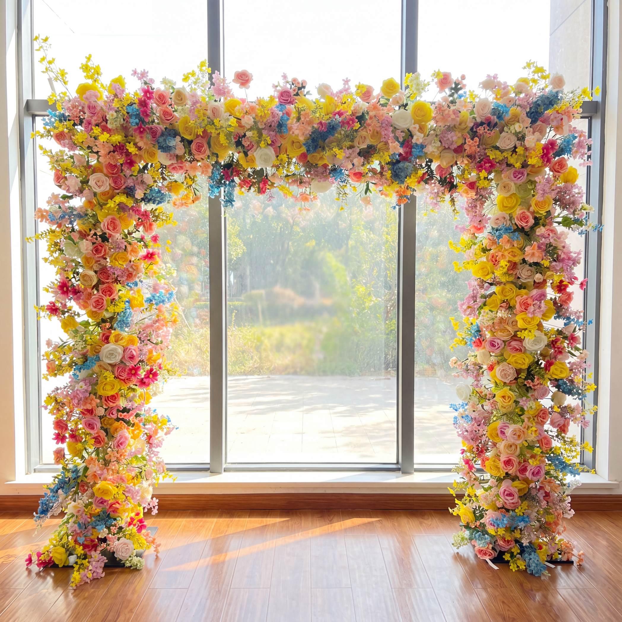 Roseytime Colorful Yellow Square Flower Arch Fabric Back Roll Up #RTA046