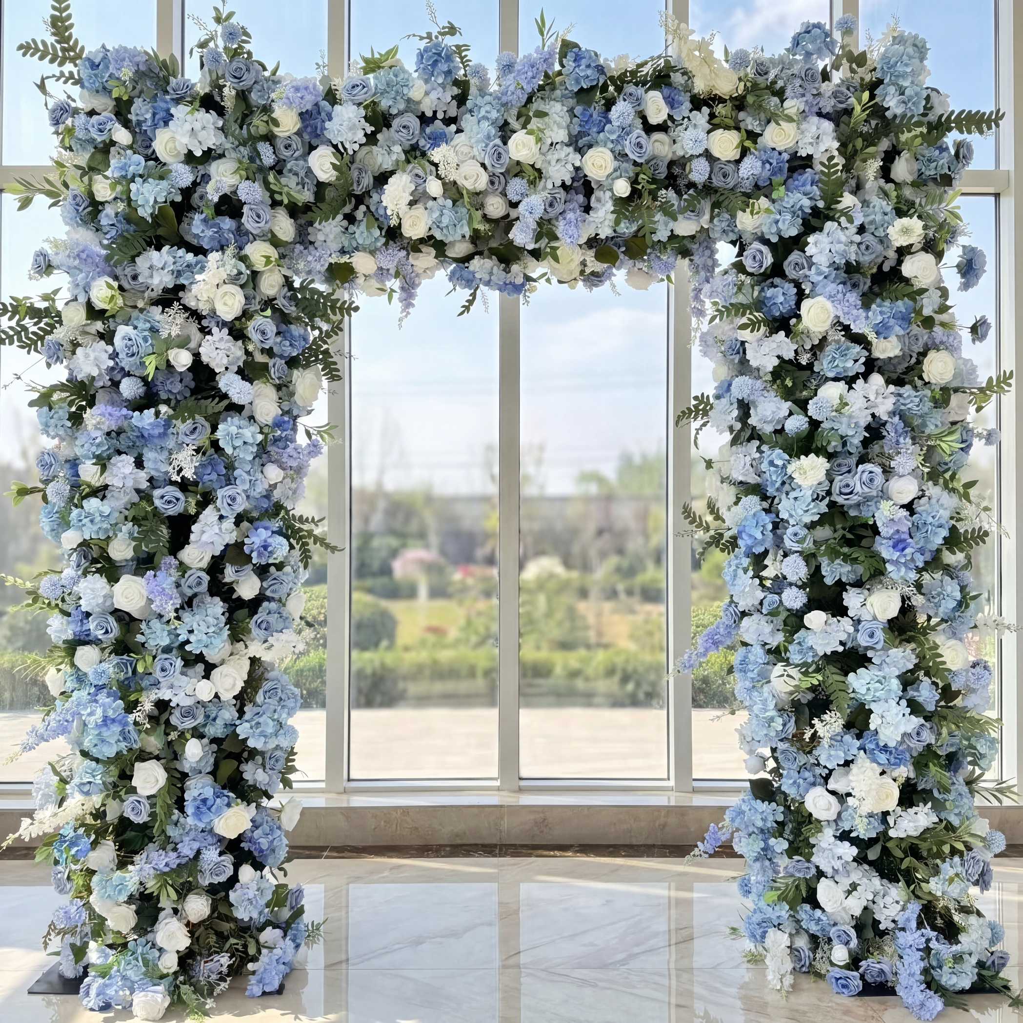 Roseytime Blue Square Flower Arch Fabric Back#RTA057