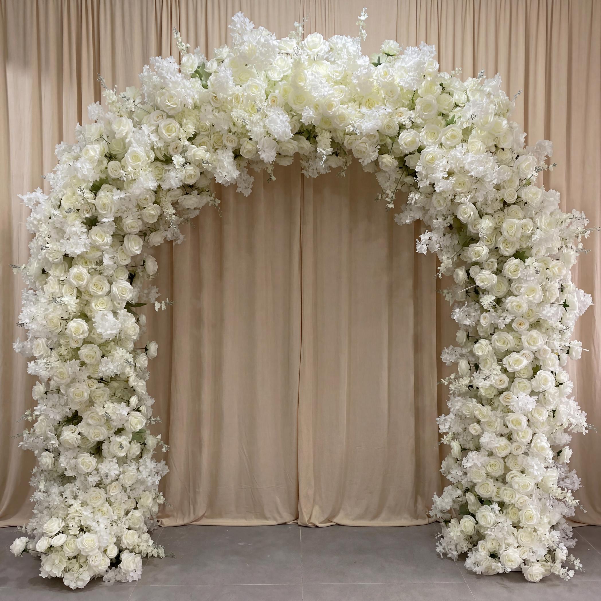 RoseyTime White Flower Round Arch White Hydrangea Rose Sakura With Frame #RTA065