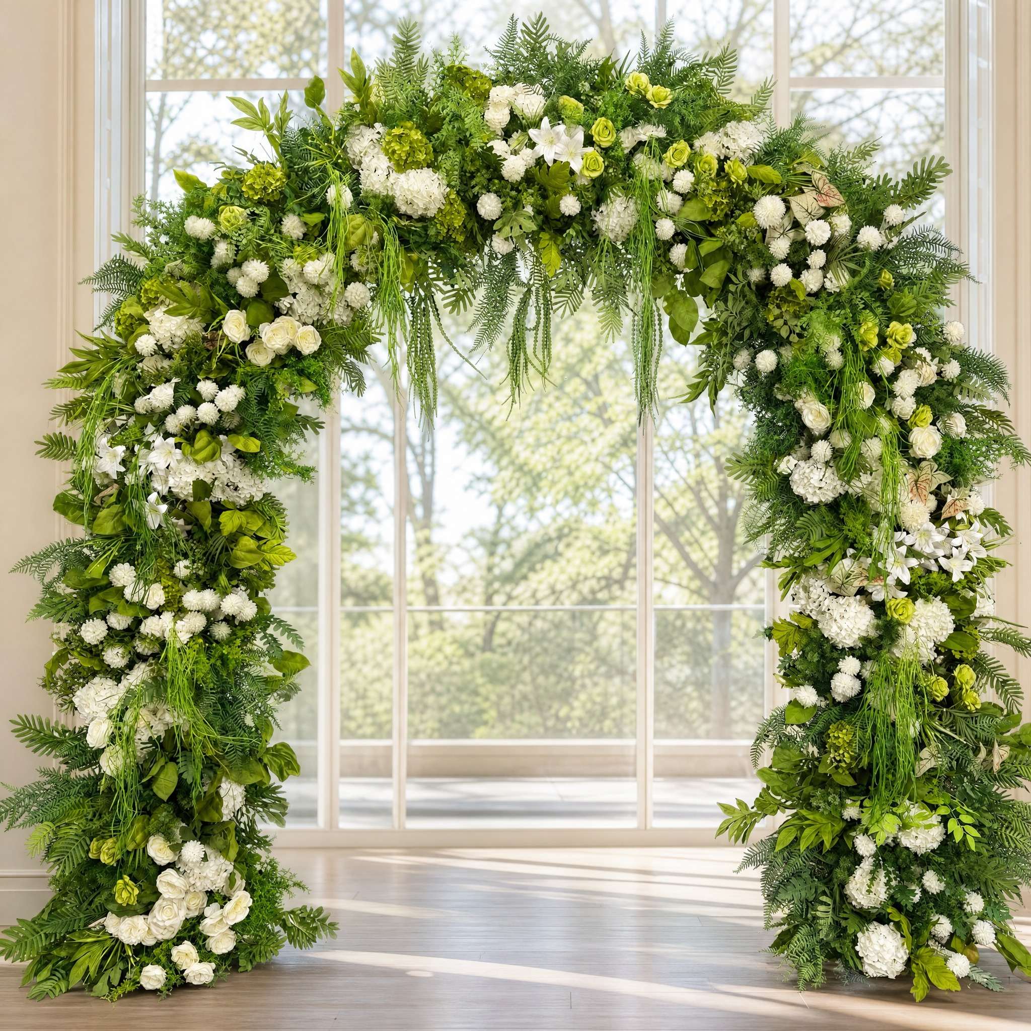 RoseyTime White&Greenery Flower Arch n-shape Round Arch #RTA106