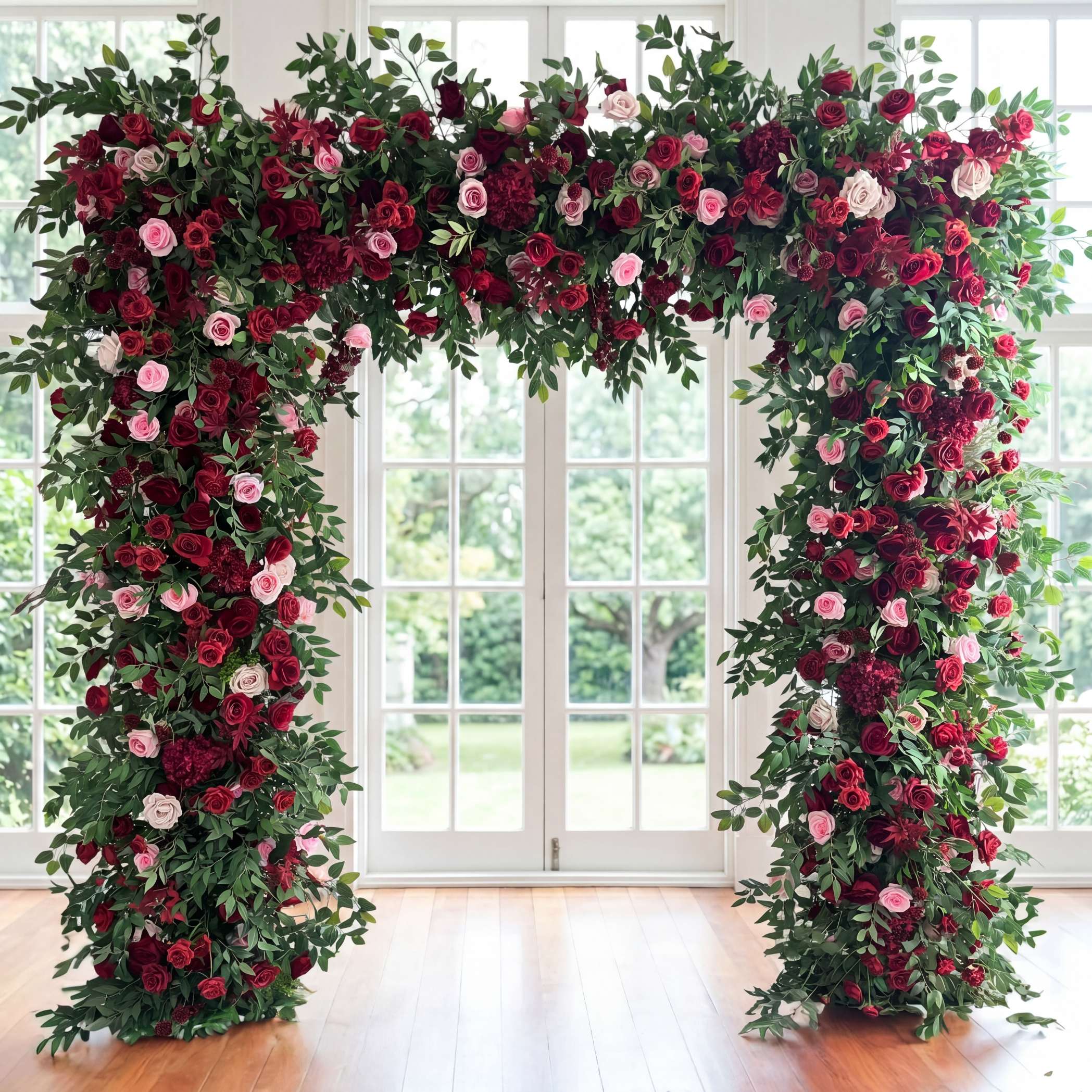 Roseytime Red&Pink Square Flower Arch Fabric Back#RTA360