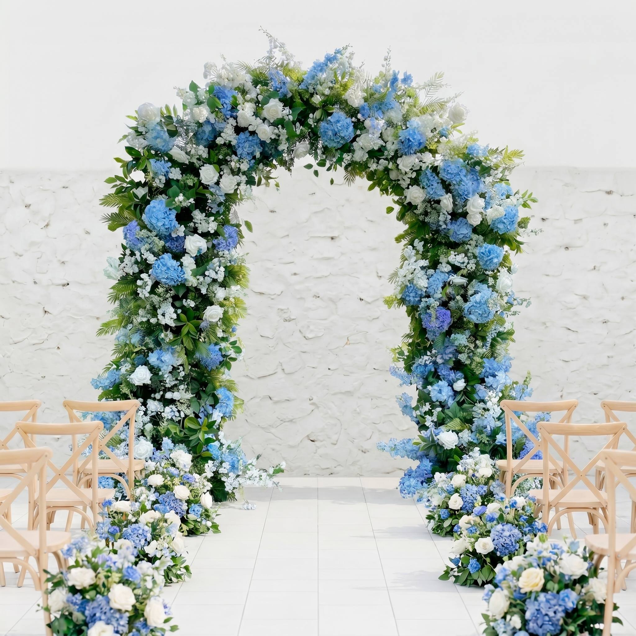 RoseyTime Luxury Blue Hydrangea Flower Arch n-shape Round Arch #RTA372