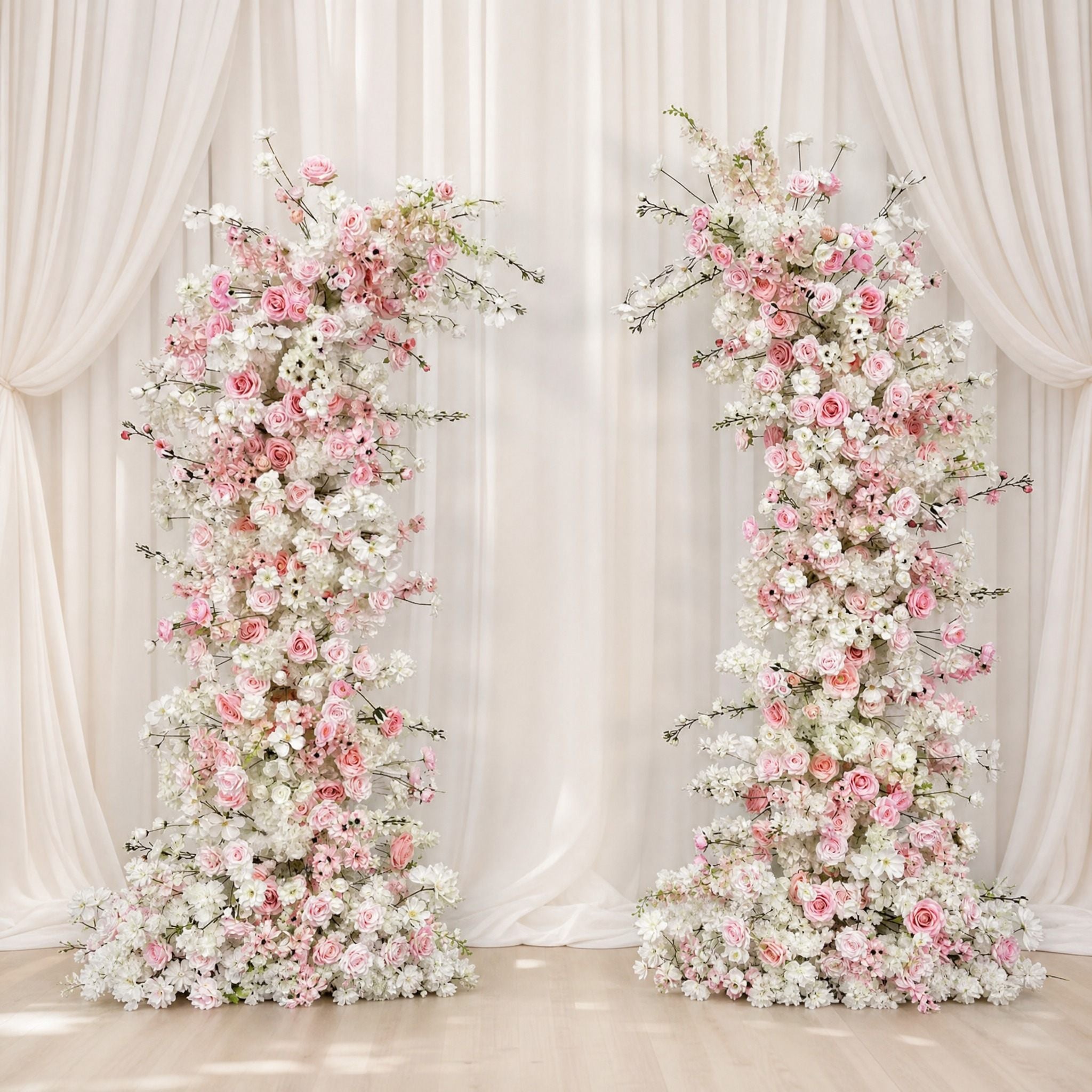 RoseyTime White&Pink Floral Pillars Arch with Frame #RTP010
