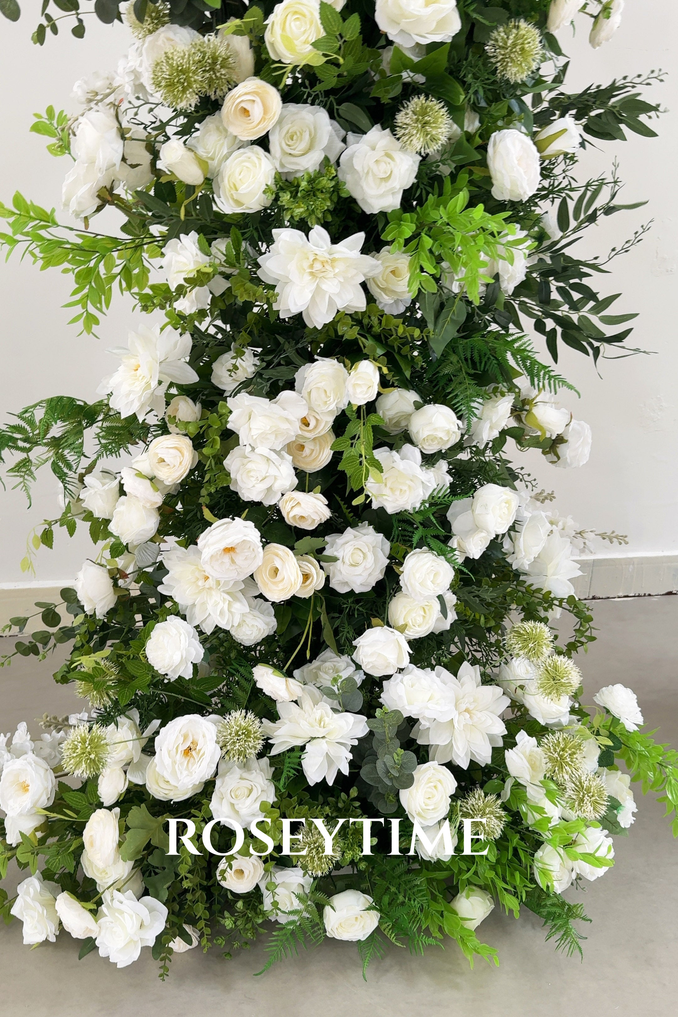 Roseytime Floral Pillars Arch Green White Flowers with Frame #RTP019