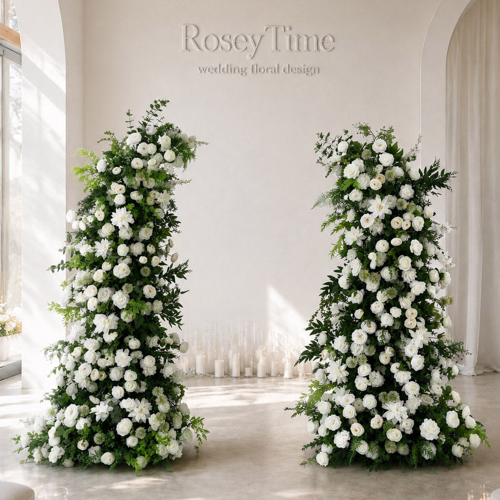 Roseytime Floral Pillars Arch Green White Flowers with Frame