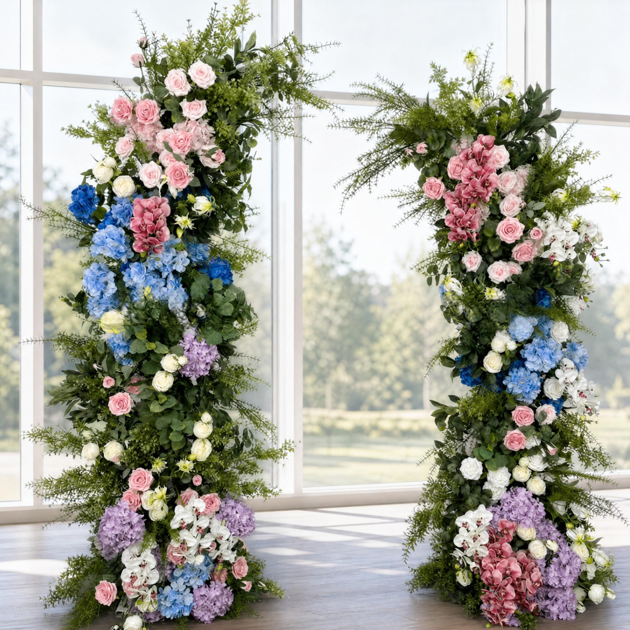 Roseytime Green&Blue Flower Pillars Arch with Frame #RTP029