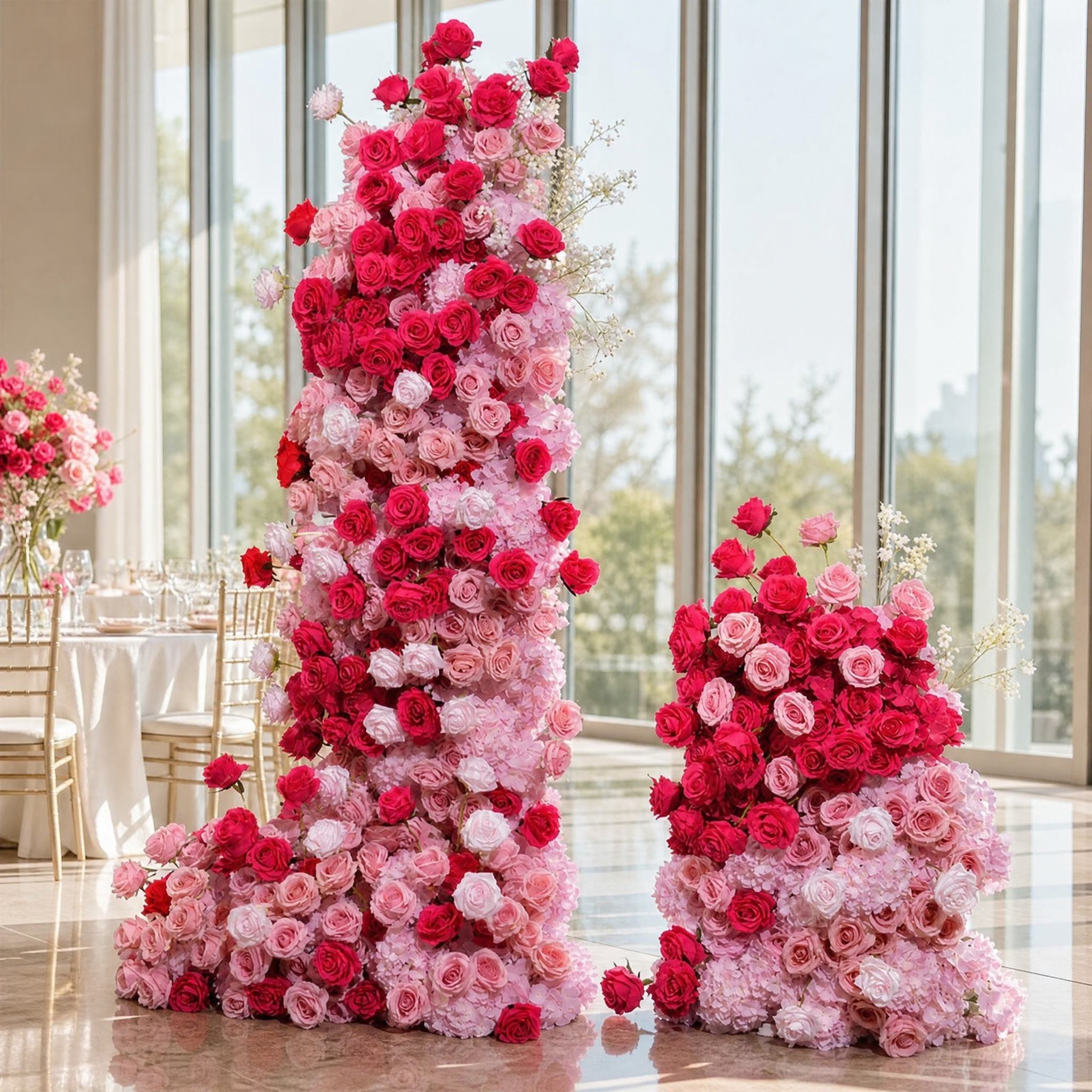 Roseytime Hot Pink Flower Pillars Arch with Frame #RTP037