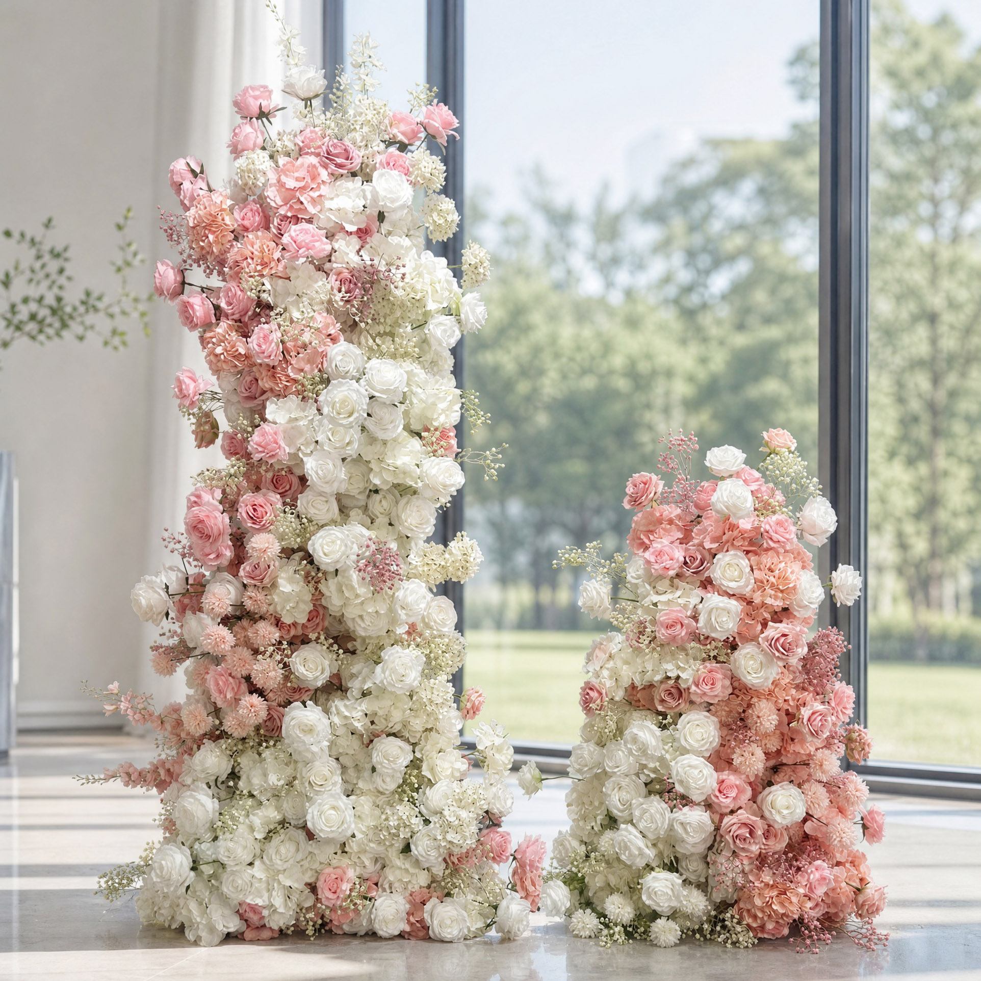 Roseytime Pink White Flower Pillars Arch with Frame #RTP039