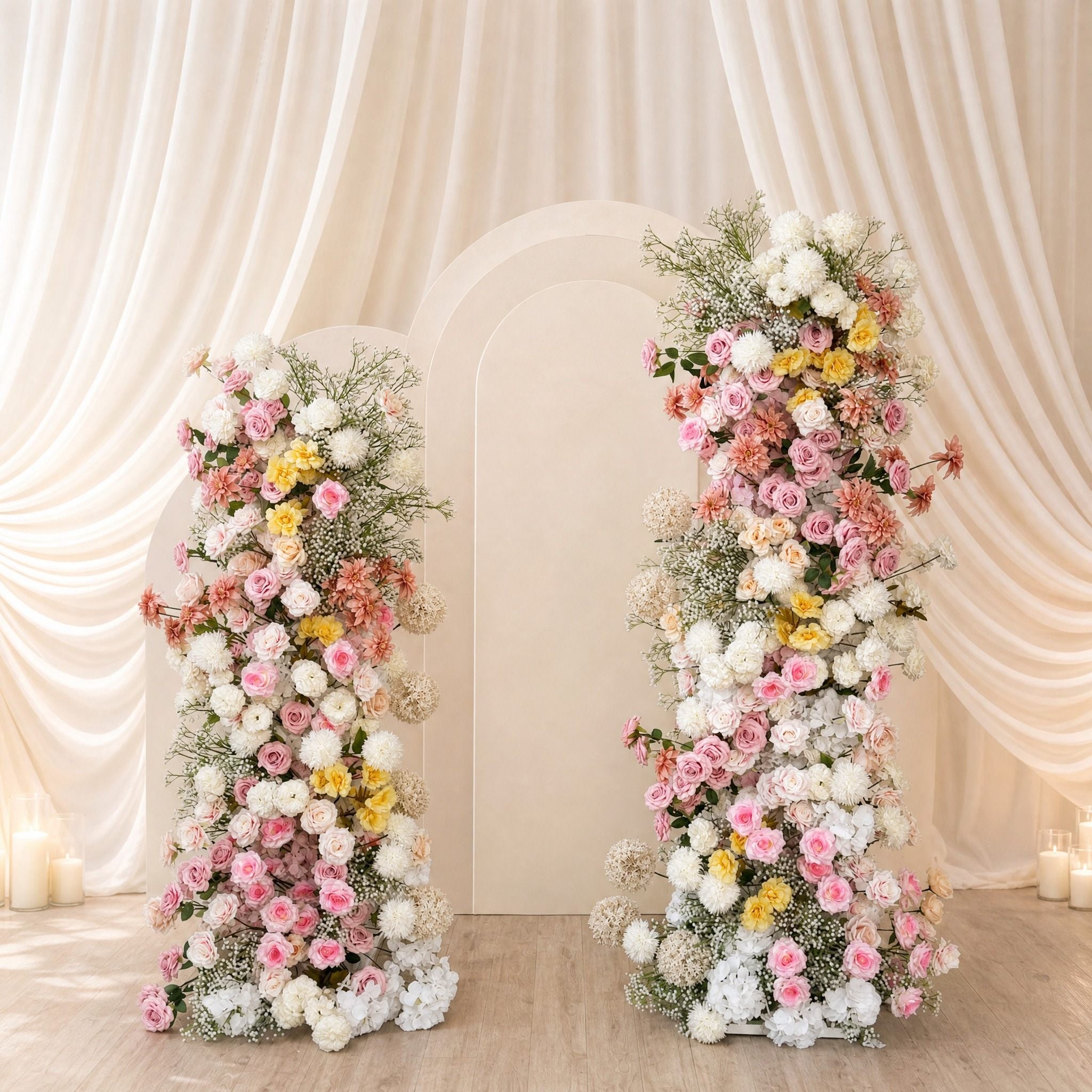 Roseytime Pink Flower Pillars Arch with Frame #RTP041