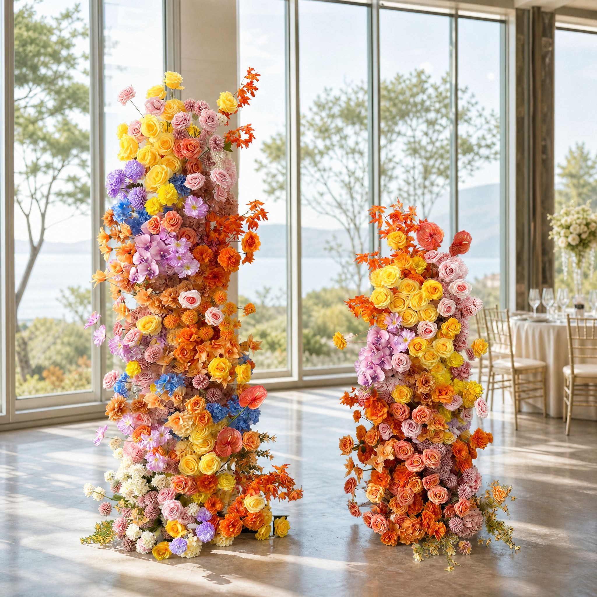 Roseytime Orange Flower Pillars Arch with Frame #RTP044