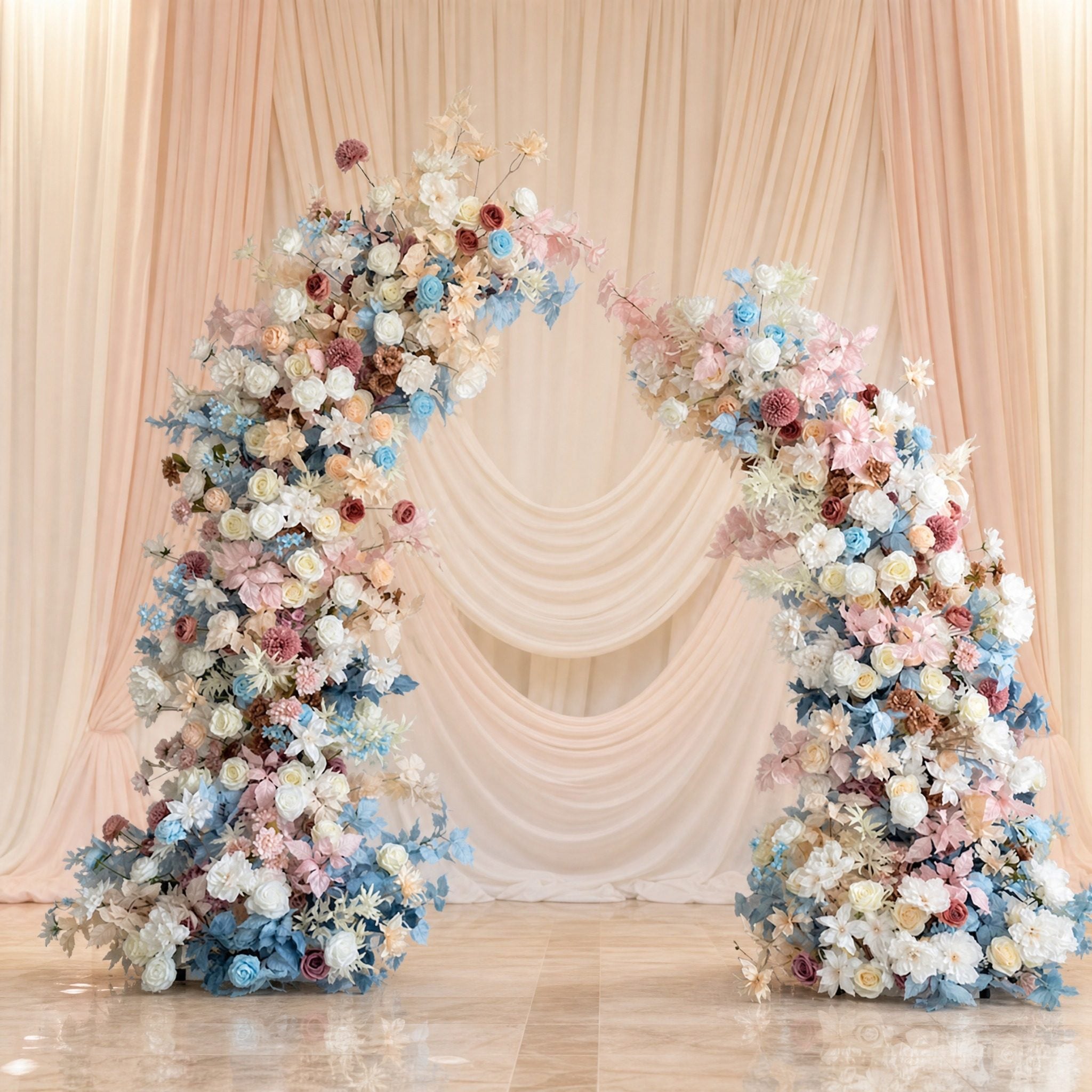 Roseytime Blue Retro Flower Pillars Arch with Frame #RTP061