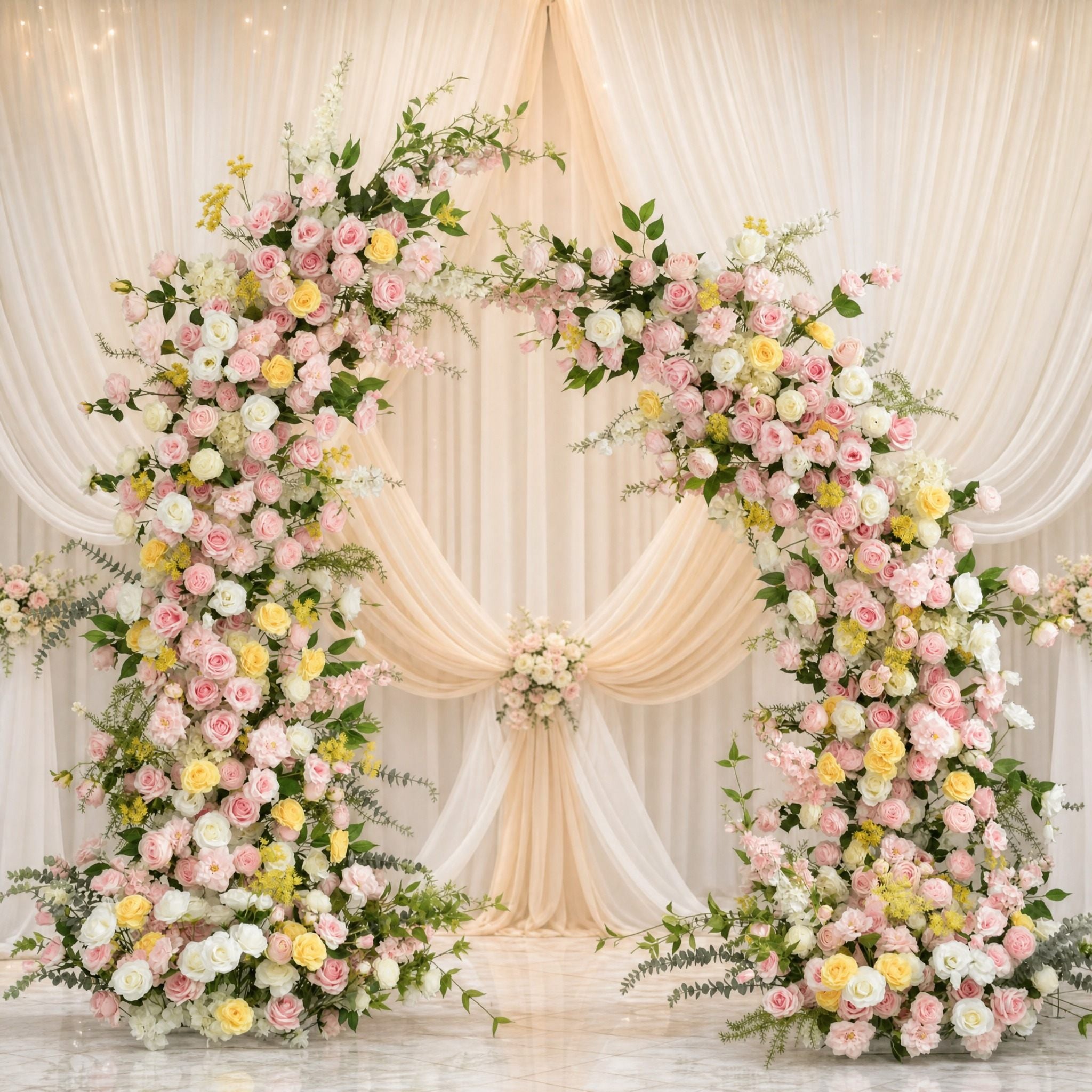 Roseytime Light Pink&Yellow Flower Pillars Arch with Frame #RTP079
