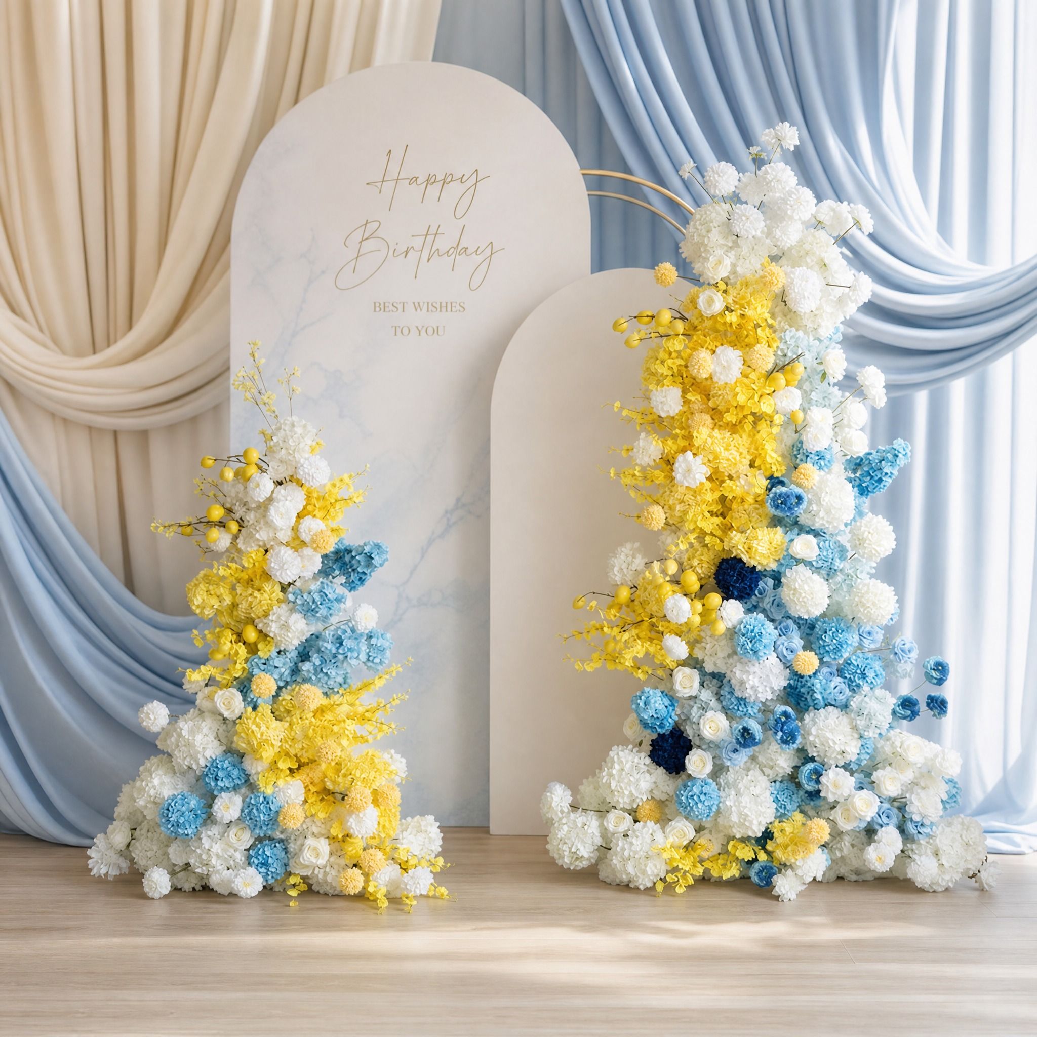 Roseytime Yellow&Blue Flower Pillars Arch #RTP081
