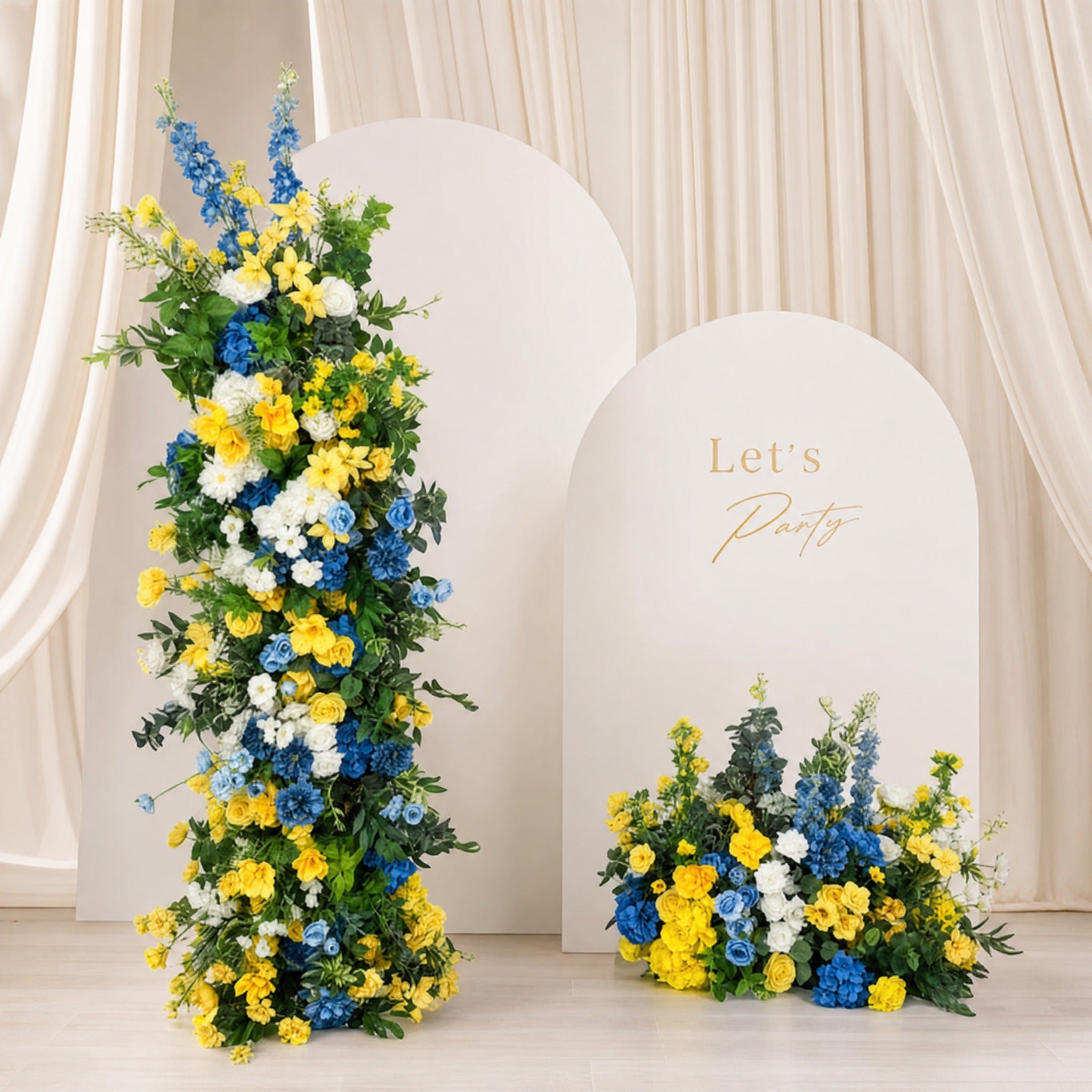 Roseytime Yellow&Blue Flower Pillars Arch with Frame #RTP110