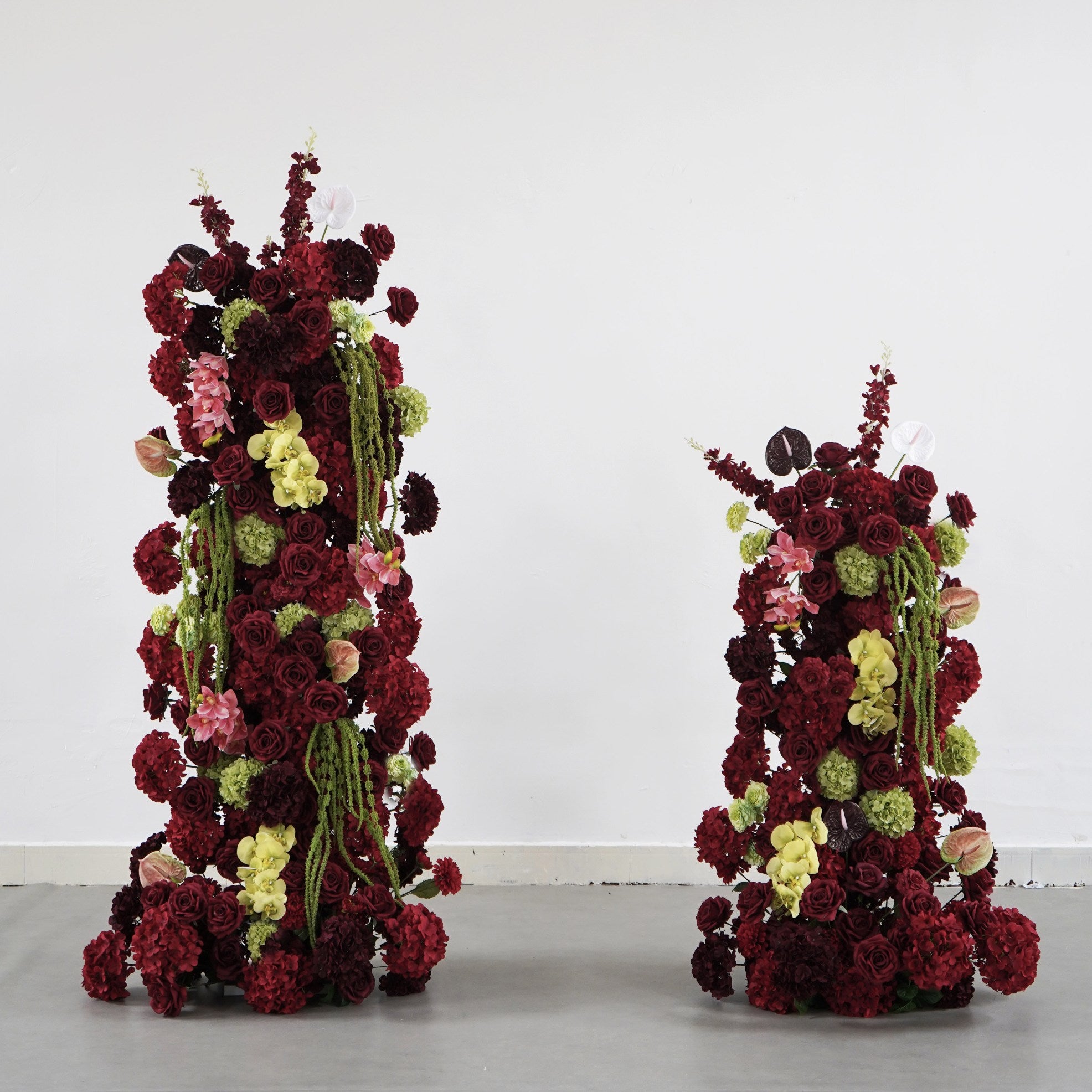 Roseytime Burgundy Mosscurl Flower Pillars Arch with Frame #RTP139