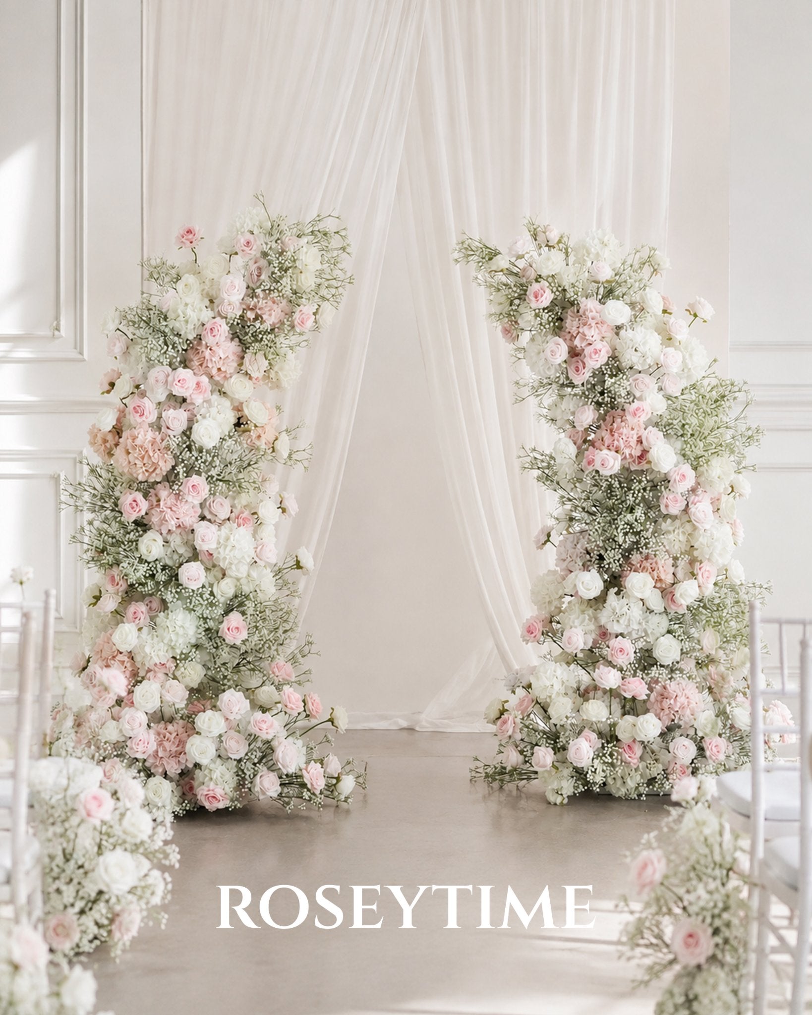 Roseytime Blush Pink Flower Pillars Arch with Frame #RTP142