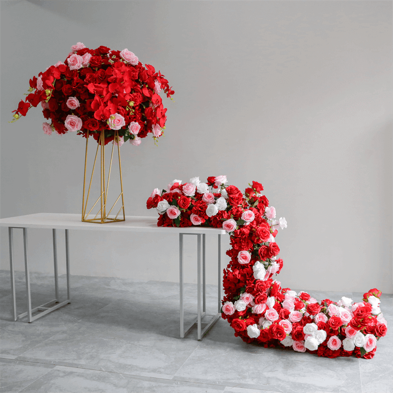 Roseytime Red&Pink Flower Runner Table Flower Decor#RTR017