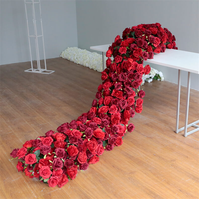 Roseytime Red Roses Flower Runner Table Flower Decor#RTR018