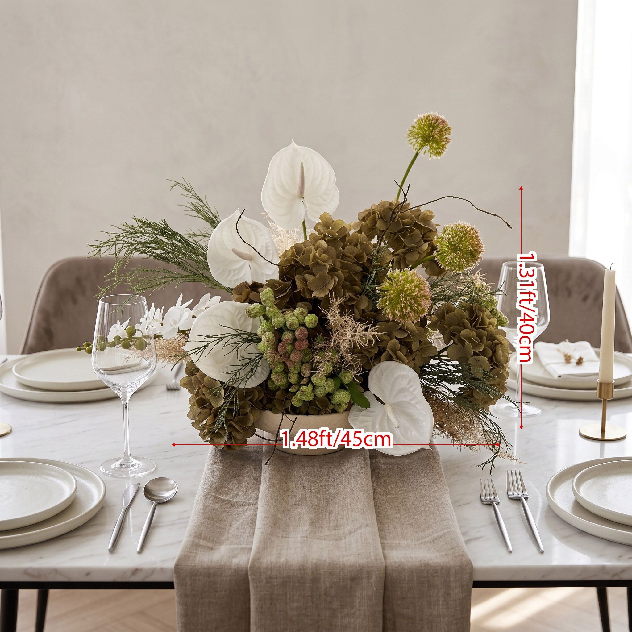 Roseytime Olive & Ivory Grove Table Flower Arrangement #RTT028
