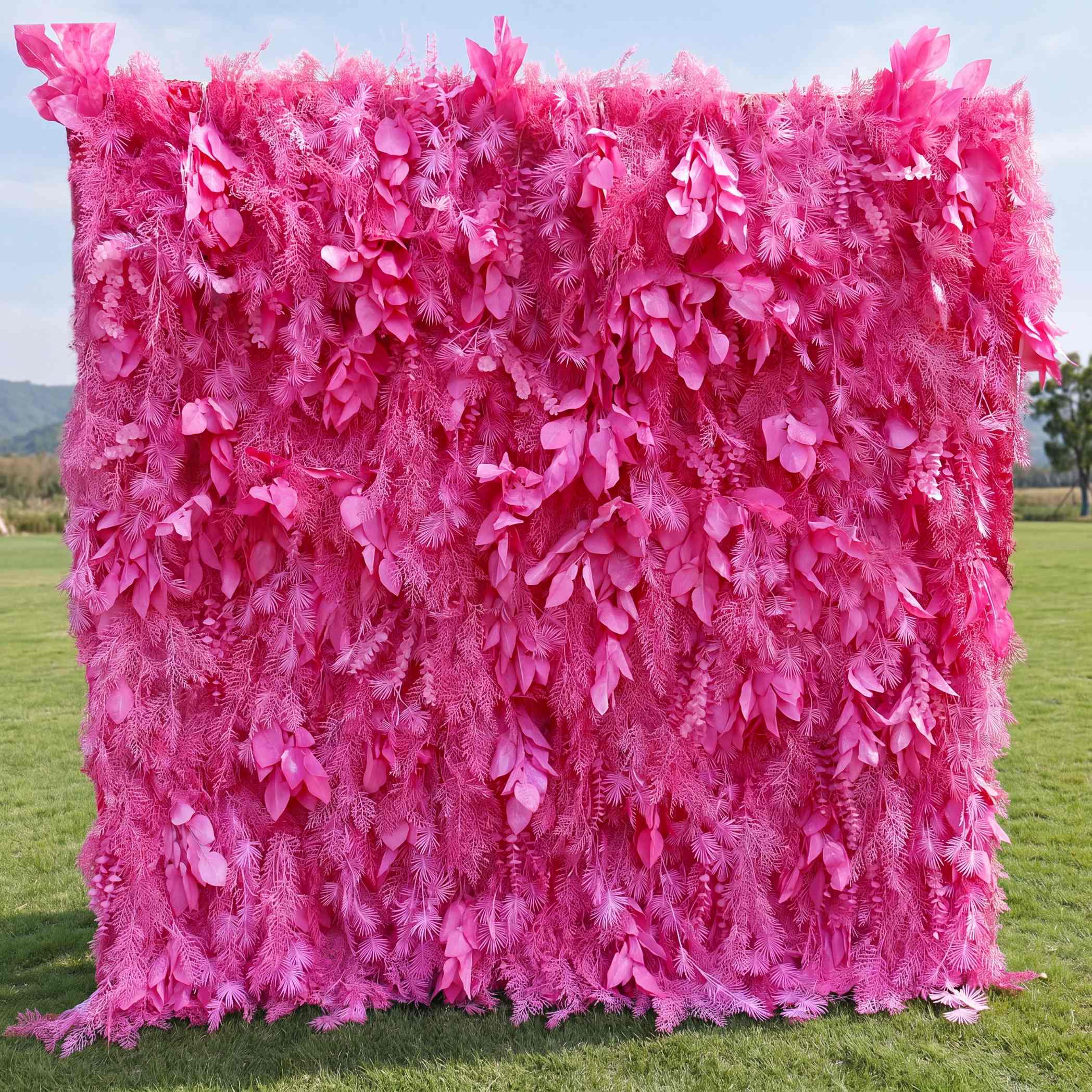 Roseytime 5D Hot Pink Pampas Wall Roll Up Fabric Back #RTW005