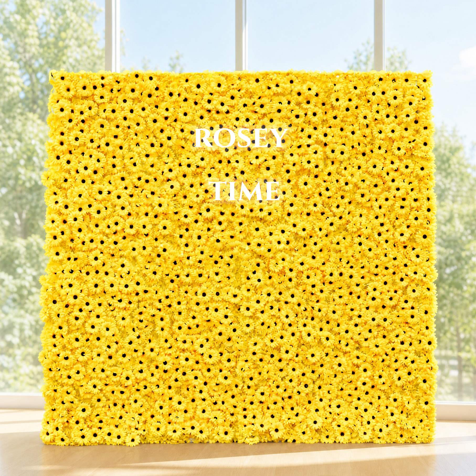 Roseytime 3D Yellow Flower Wall Roll Up Fabric Back #RTW022