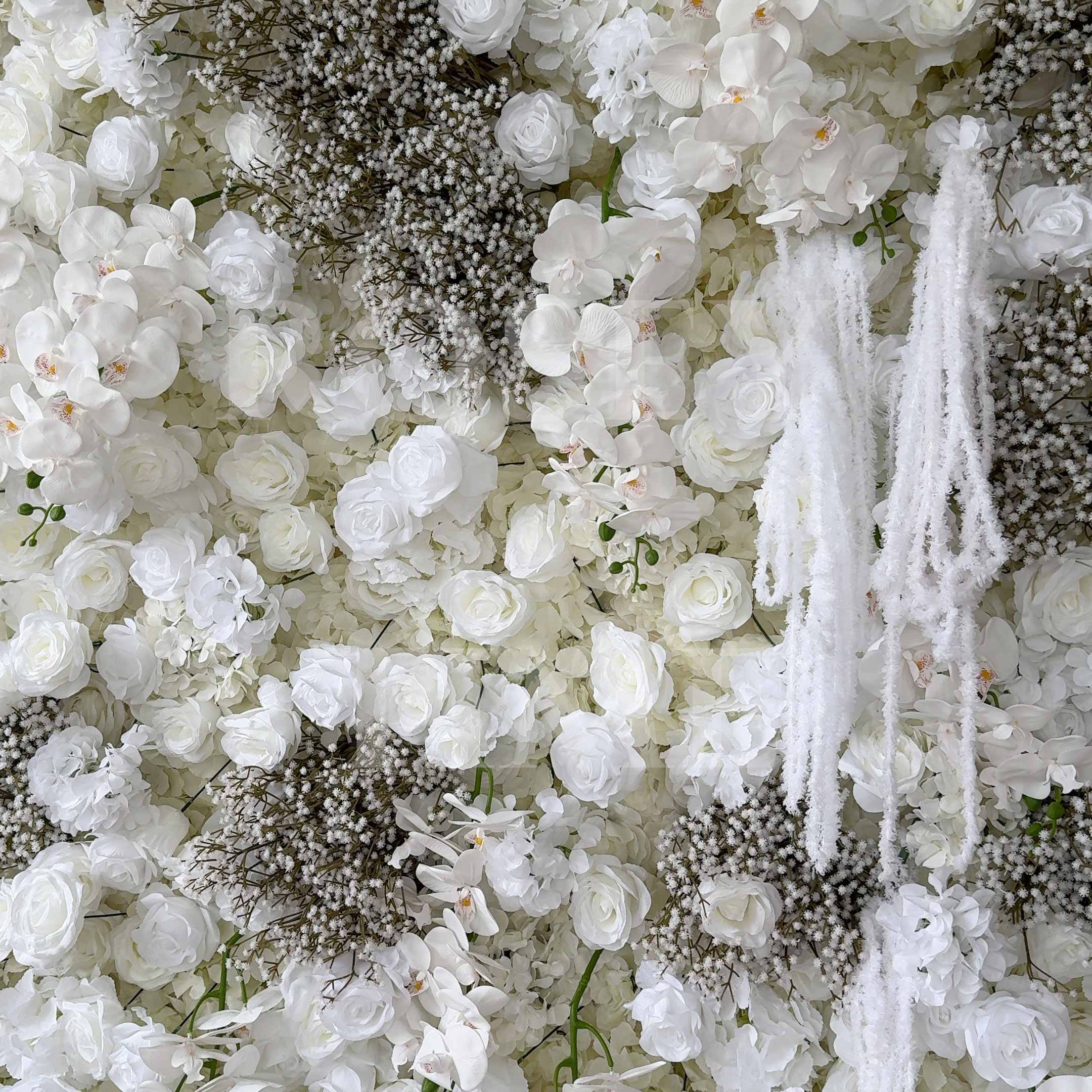 Roseytime 5D White Baby's Breath Flower Wall Roll Up Fabric Back #RTW132