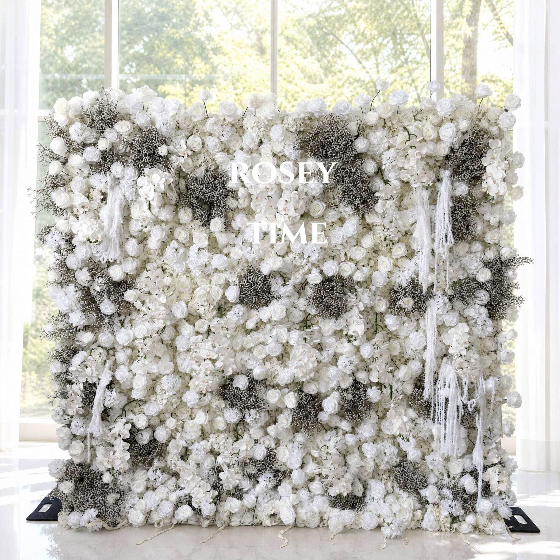 Roseytime 5D White Baby's Breath Flower Wall Roll Up Fabric Back #RTW132