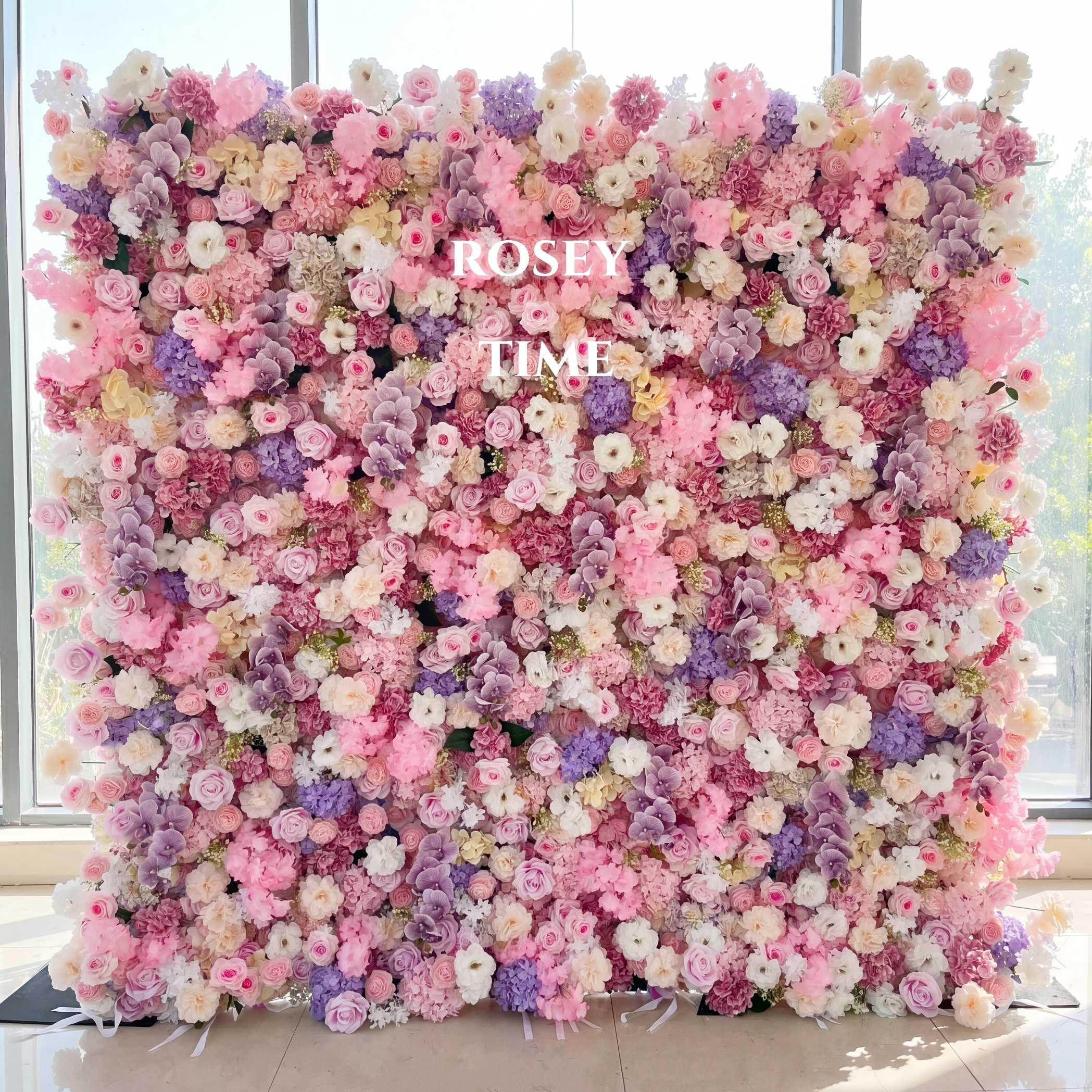 Roseytime 5D Pink&Purple Flower Wall Roll Up Fabric Back #RTW164