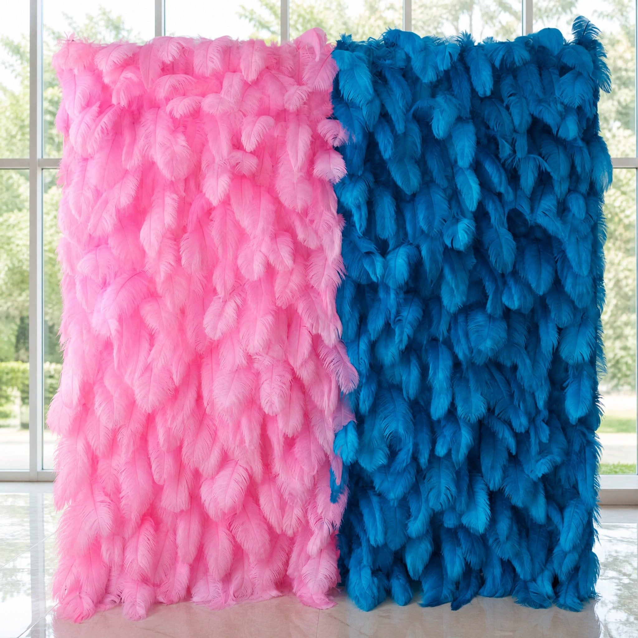 Roseytime 5D Gender Reveal Feather Wall Roll Up Fabric Back #RTW185