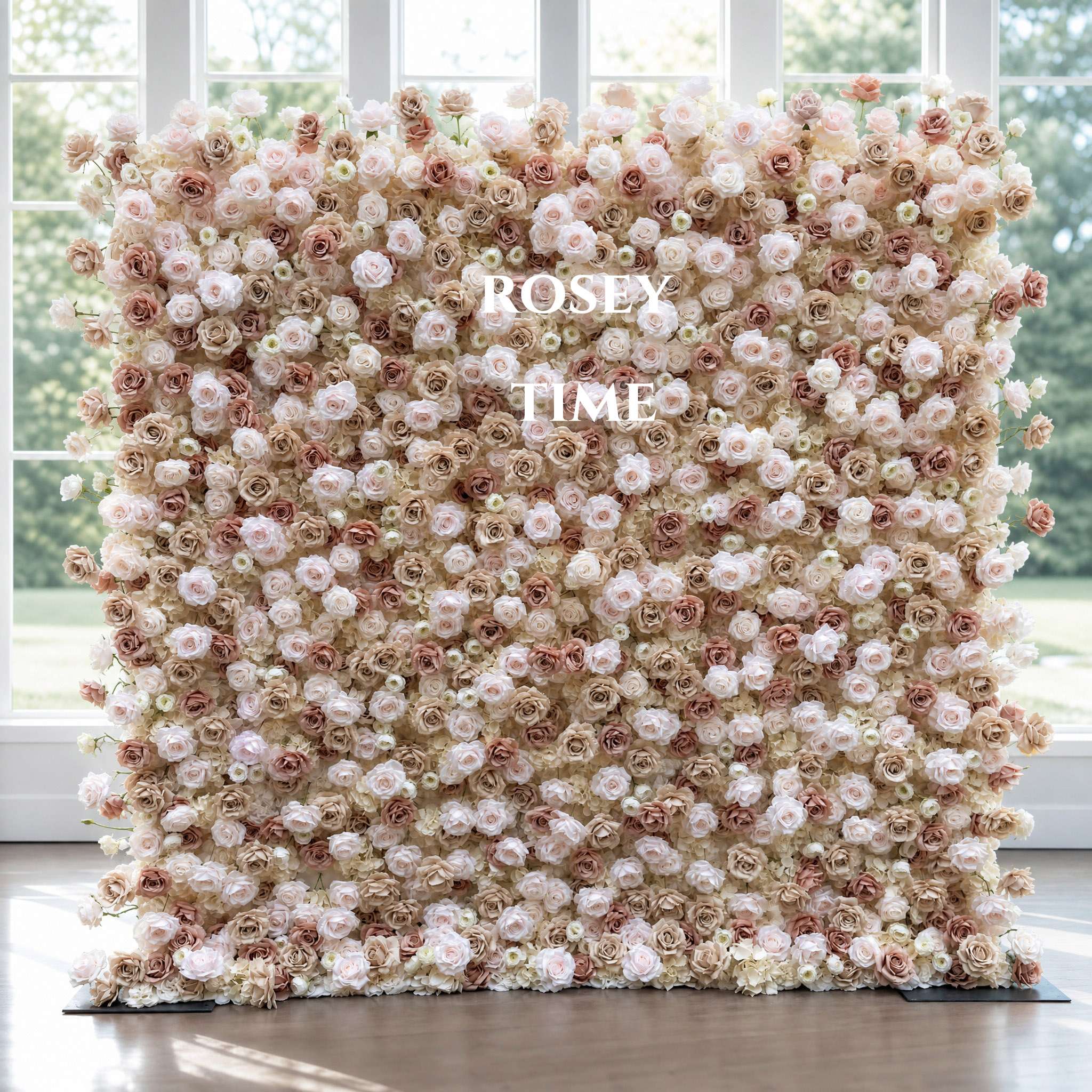 Roseytime 5D Brown Artificial Flower Wall Roll Up Fabric Back #RTW279