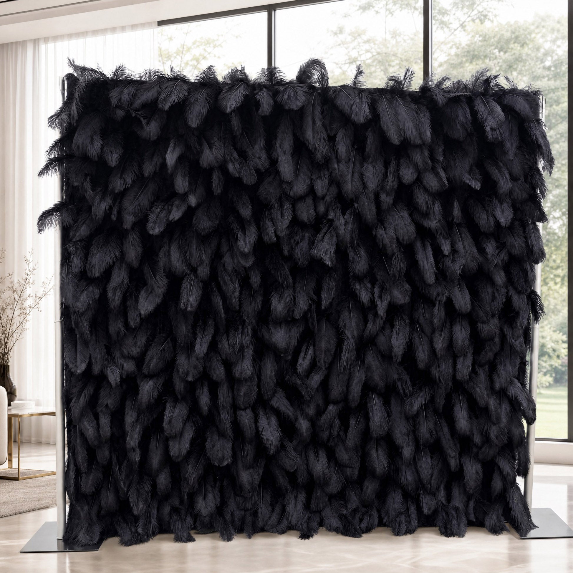 Roseytime 5D Black Feather Wall Rolling Up Fabric Back #RTW281