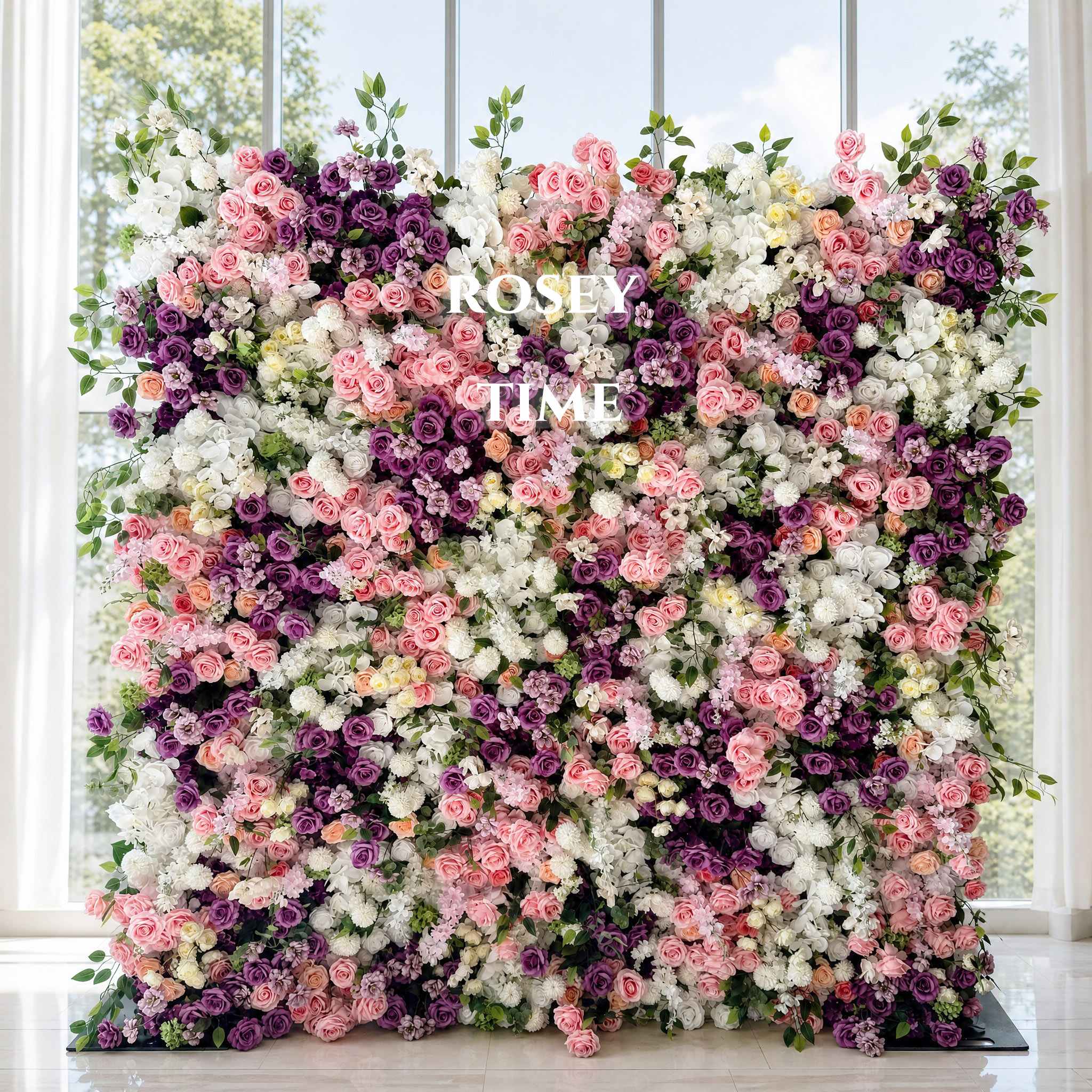 Roseytime 5D Purple&Pink Flower Wall Roll Up Fabric Back #RTW296