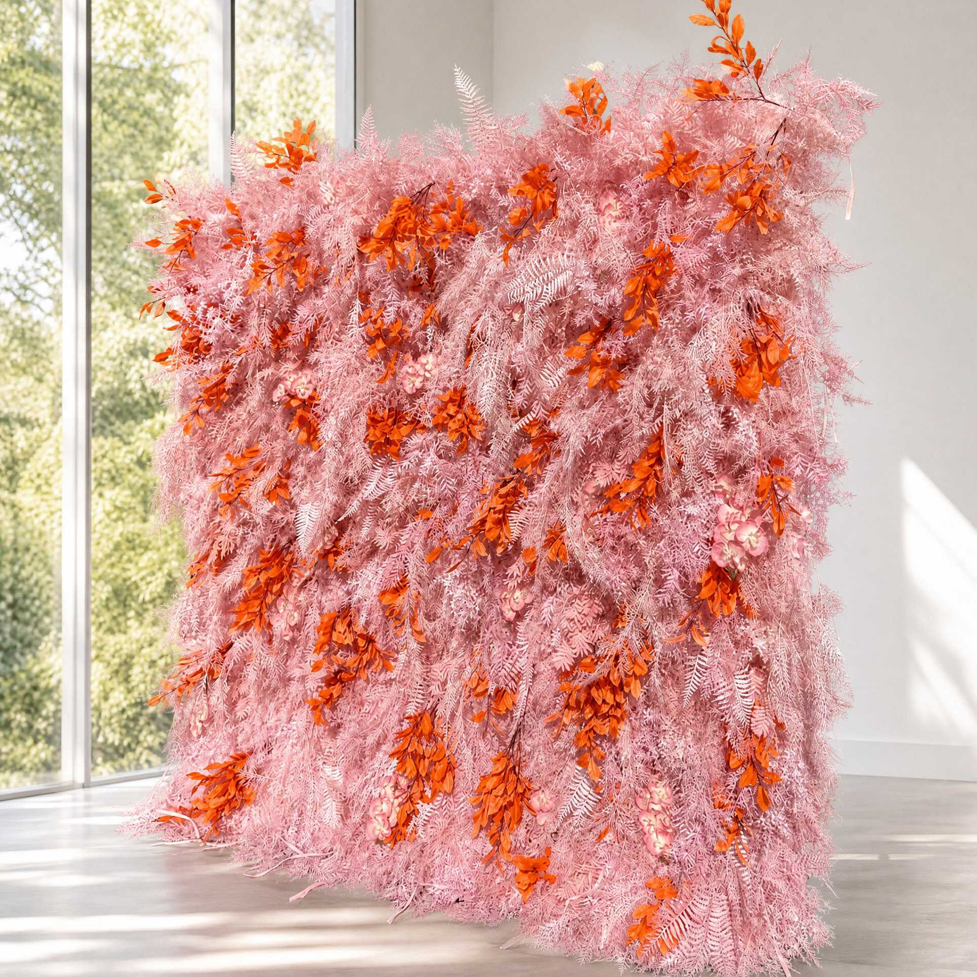 Roseytime 5D Pink&Orange Pampas Wall Backdrop Rolling Up Fabric Back #RTW326