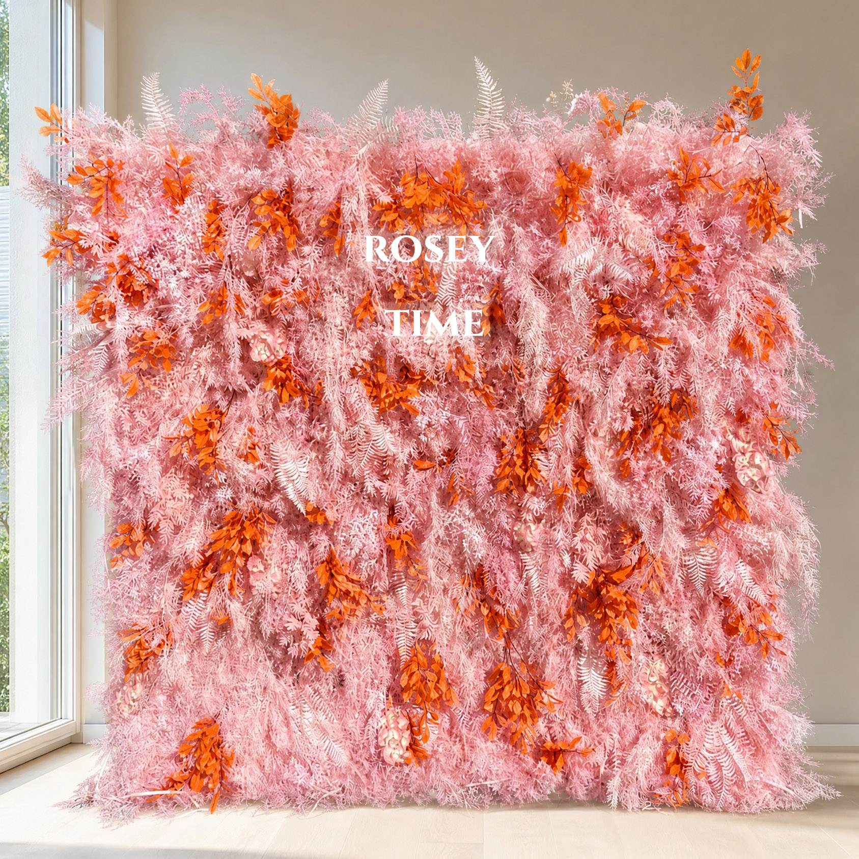 Roseytime 5D Pink&Orange Pampas Wall Backdrop Rolling Up Fabric Back #RTW326