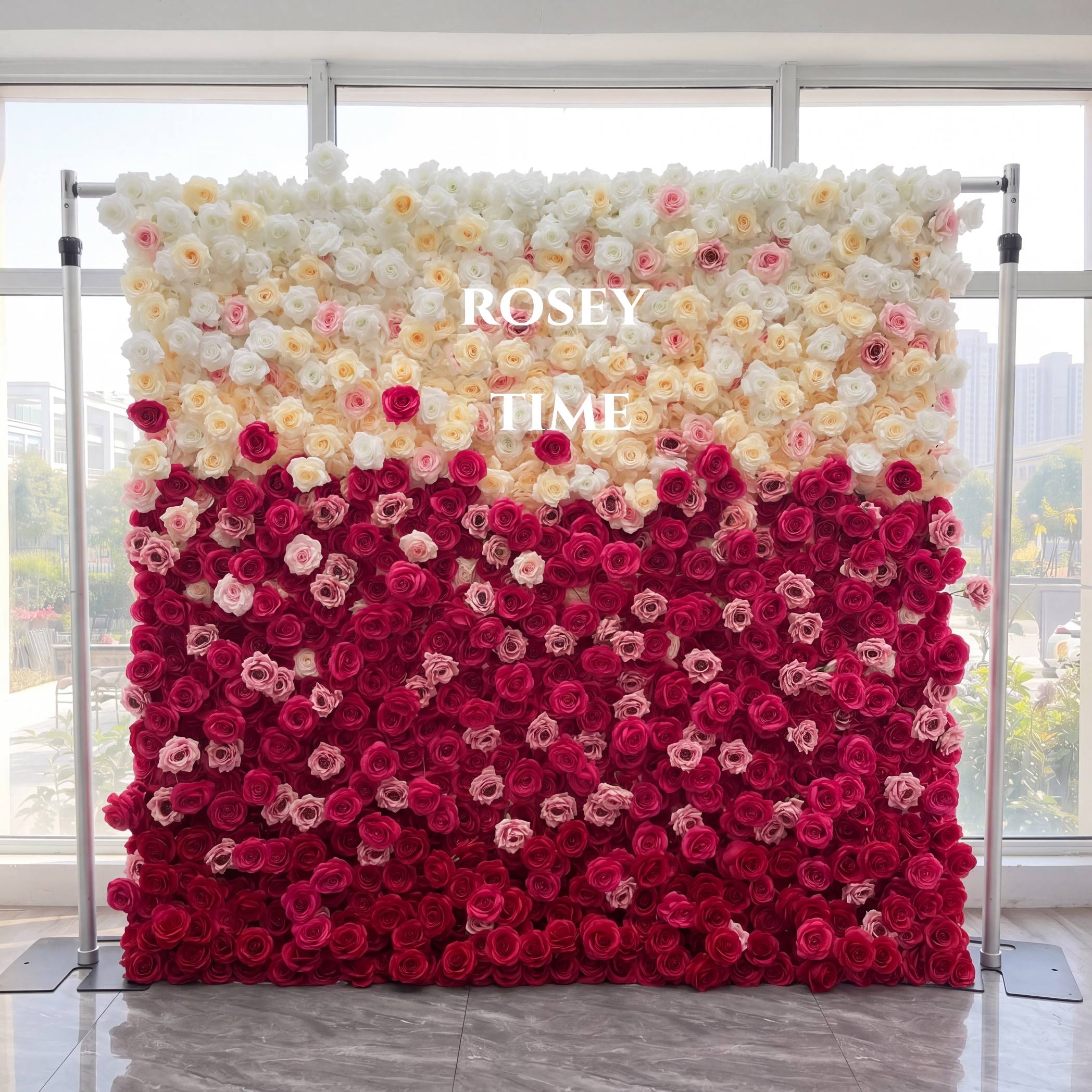 Roseytime 5D Hot Pink Gradient Flower Wall Roll Up Fabric Back #RTW358