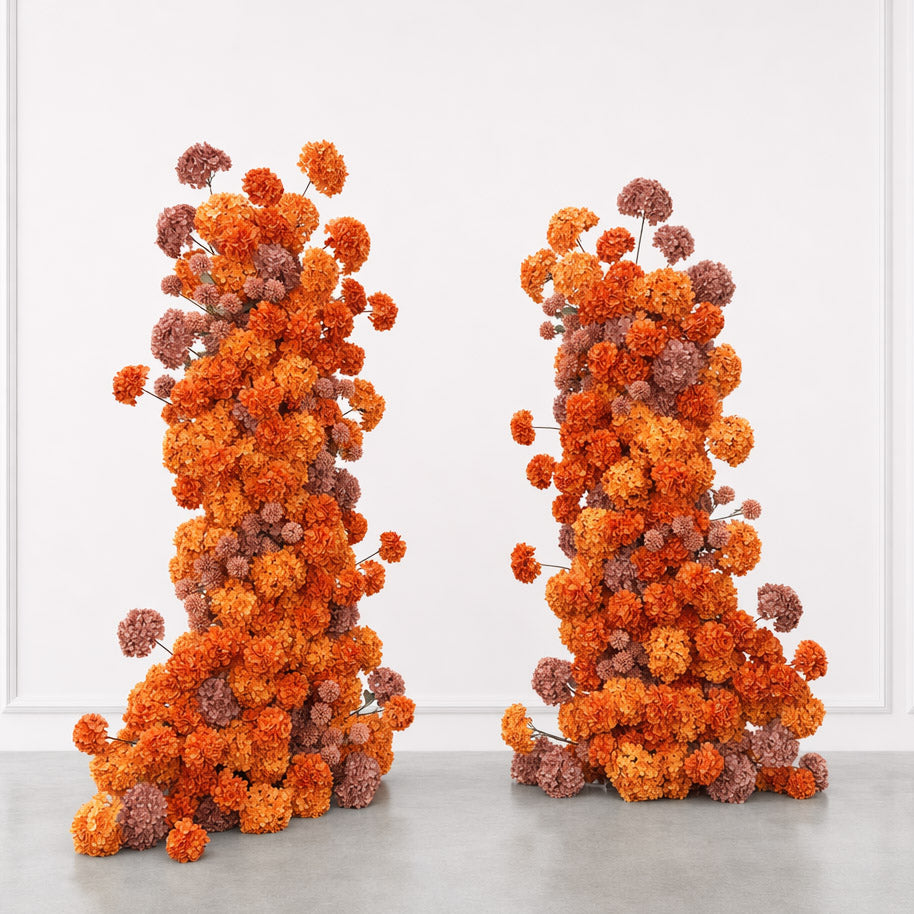 Roseytime Rust Orange Flower Pillars Arch with Frame #RTP152