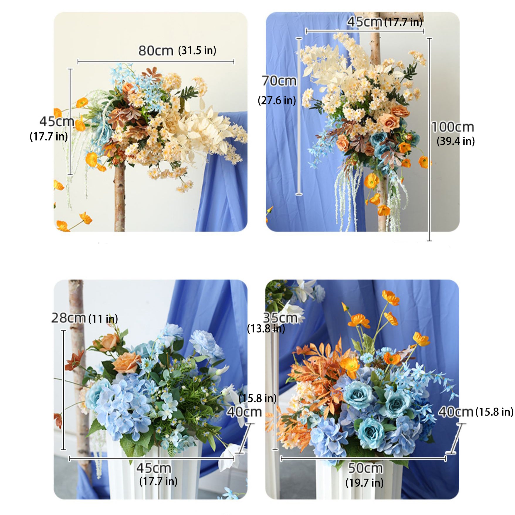 Roseytime Wedding Arch Flowers Decor Set With Blue Drapes