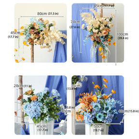 Roseytime Wedding Arch Flowers Decor Set With Blue Drapes