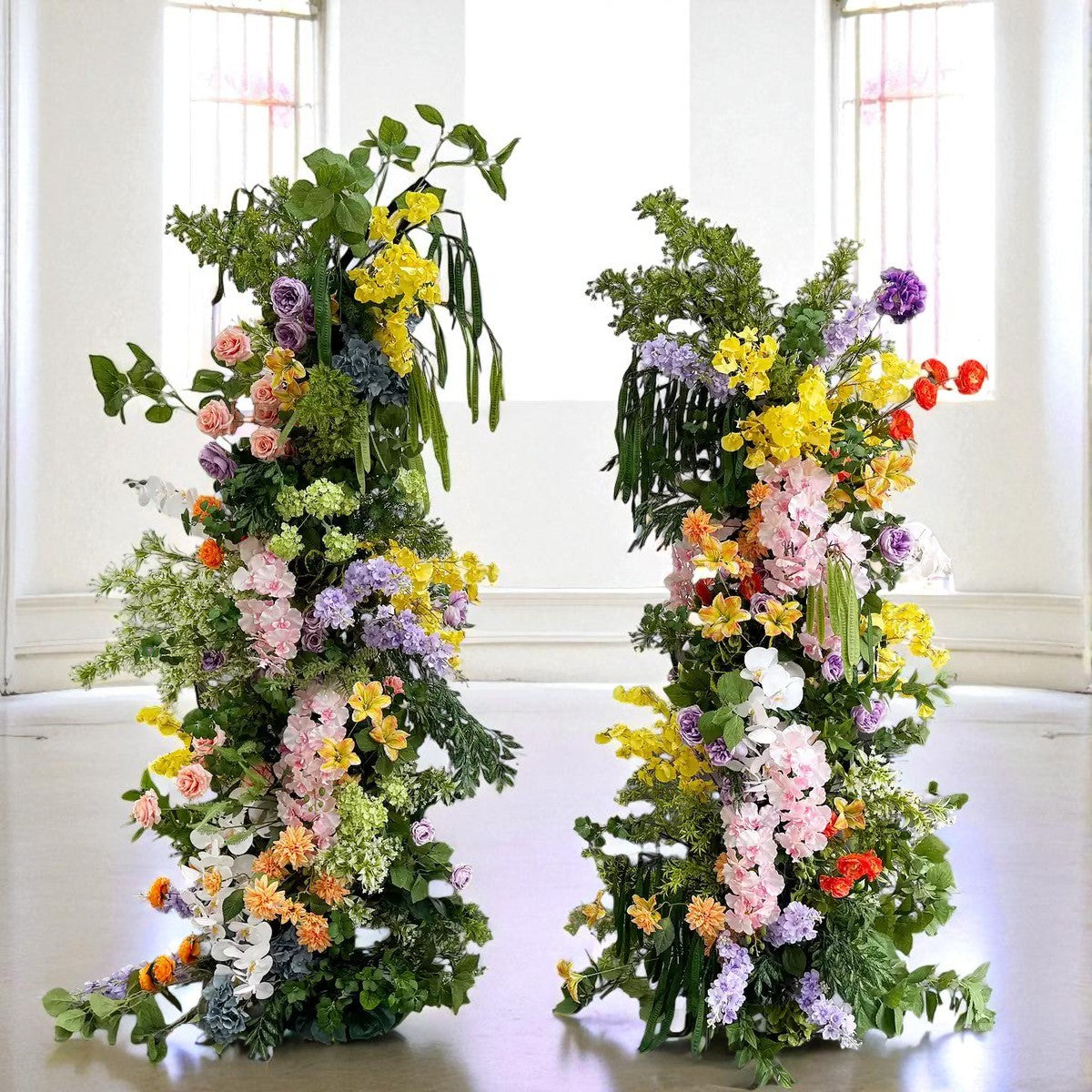 Roseytime Vibrant Yellow Green Flower Pillars Arch with Frame #RTP112