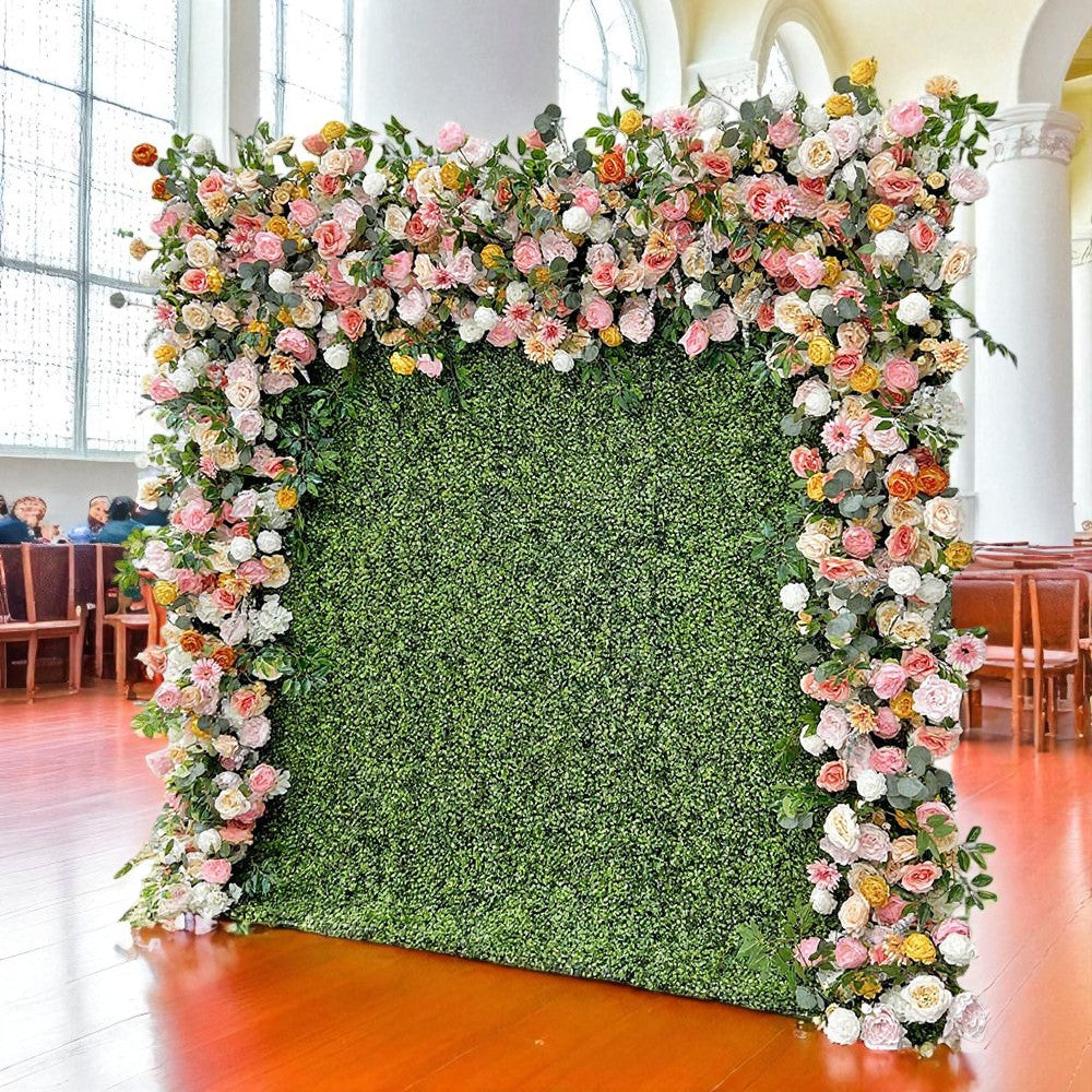Roseytime Spring Wedding Flower Wall Roll Up Fabric Back Greenery Backdrop #RTW356