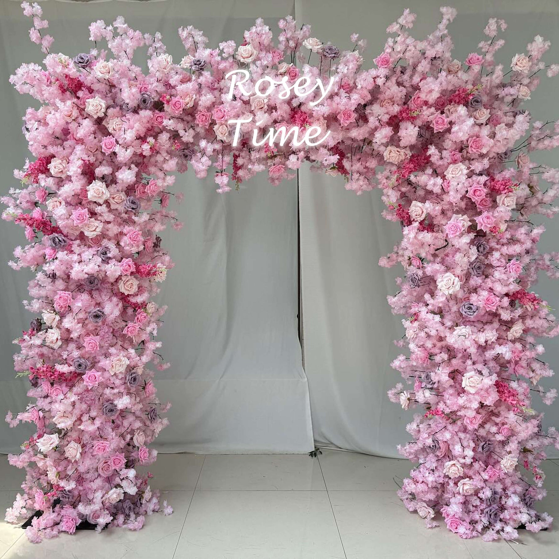 Roseytime Pink Cherry Blossoms Square Flower Arch Fabric Back Roll Up #RTA033