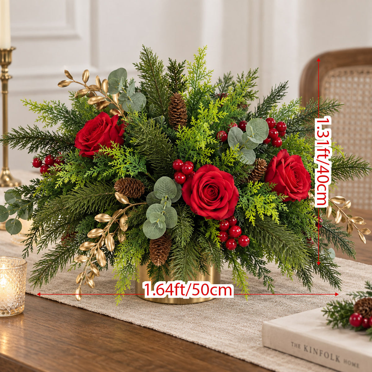 Roseytime Christmas Table Flower Arrangement #RTT046