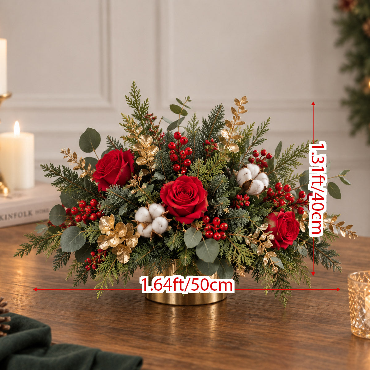 Roseytime Christmas Table Flower Arrangement #RTT044