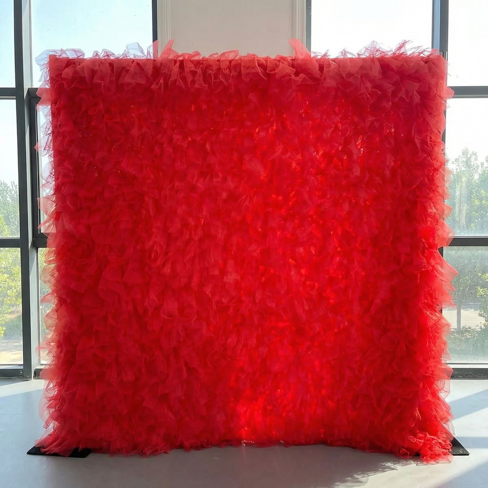 Roseytime Red Tulle Wall Roll Up Fabric Back #RTW375