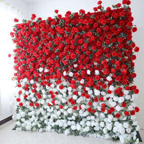 Roseytime 3D Red Gradient Flower Wall Roll Up Fabric Back #RTW143